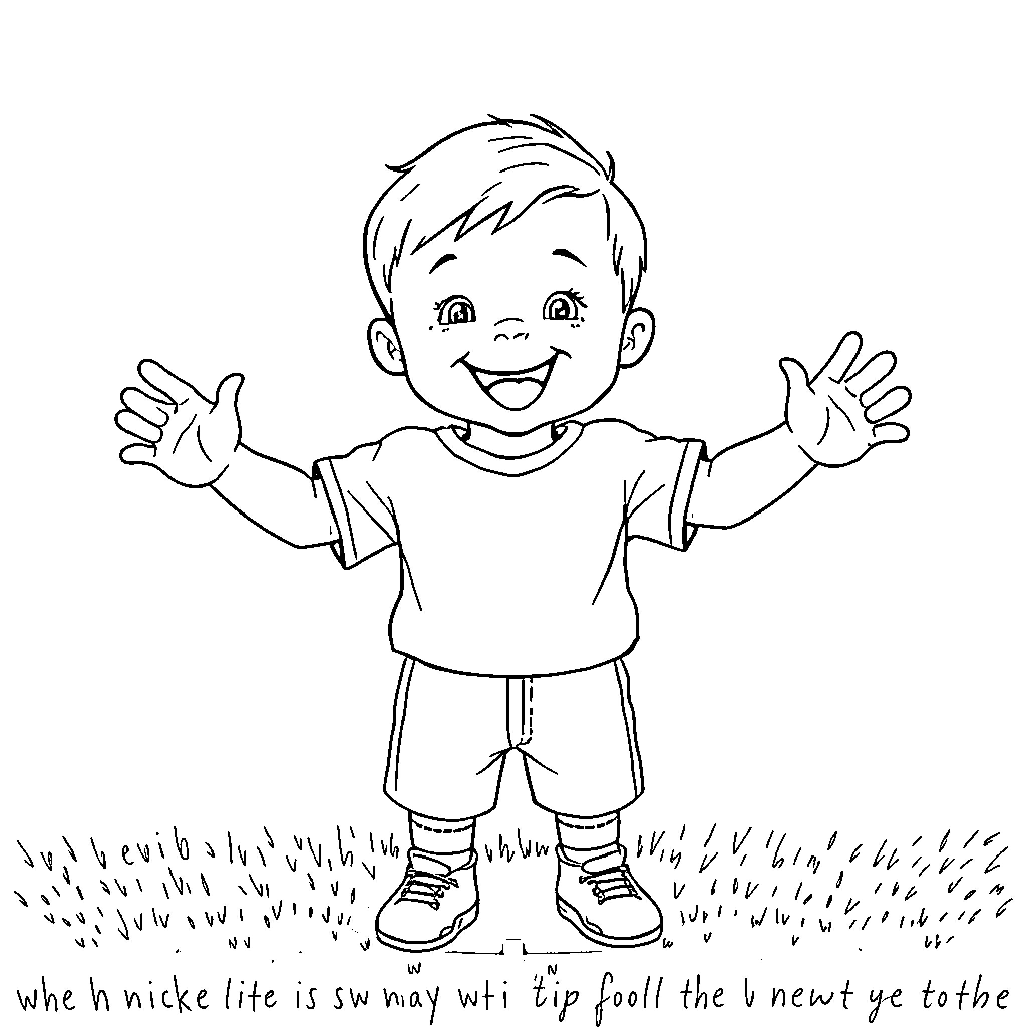 Toddler expressing happiness and excitement Coloring Page (free black-and-white line drawing printable PDF for all, from beginners to advanced learners, including children, teens, adults, and seniors)