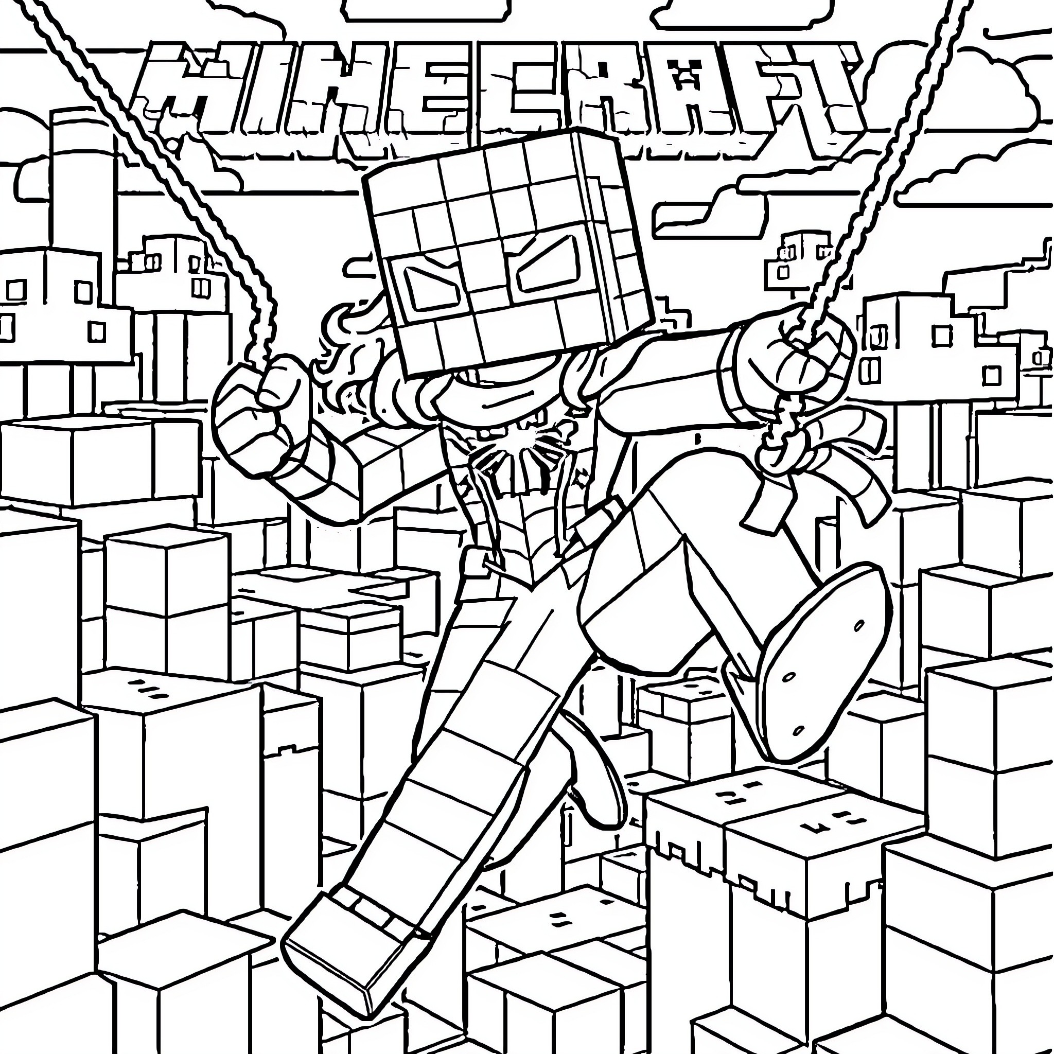 Spider Gwen Battling Enemies in Cityscape Coloring Page (free black-and-white line drawing printable PDF for all, from beginners to advanced learners, including children, teens, adults, and seniors)