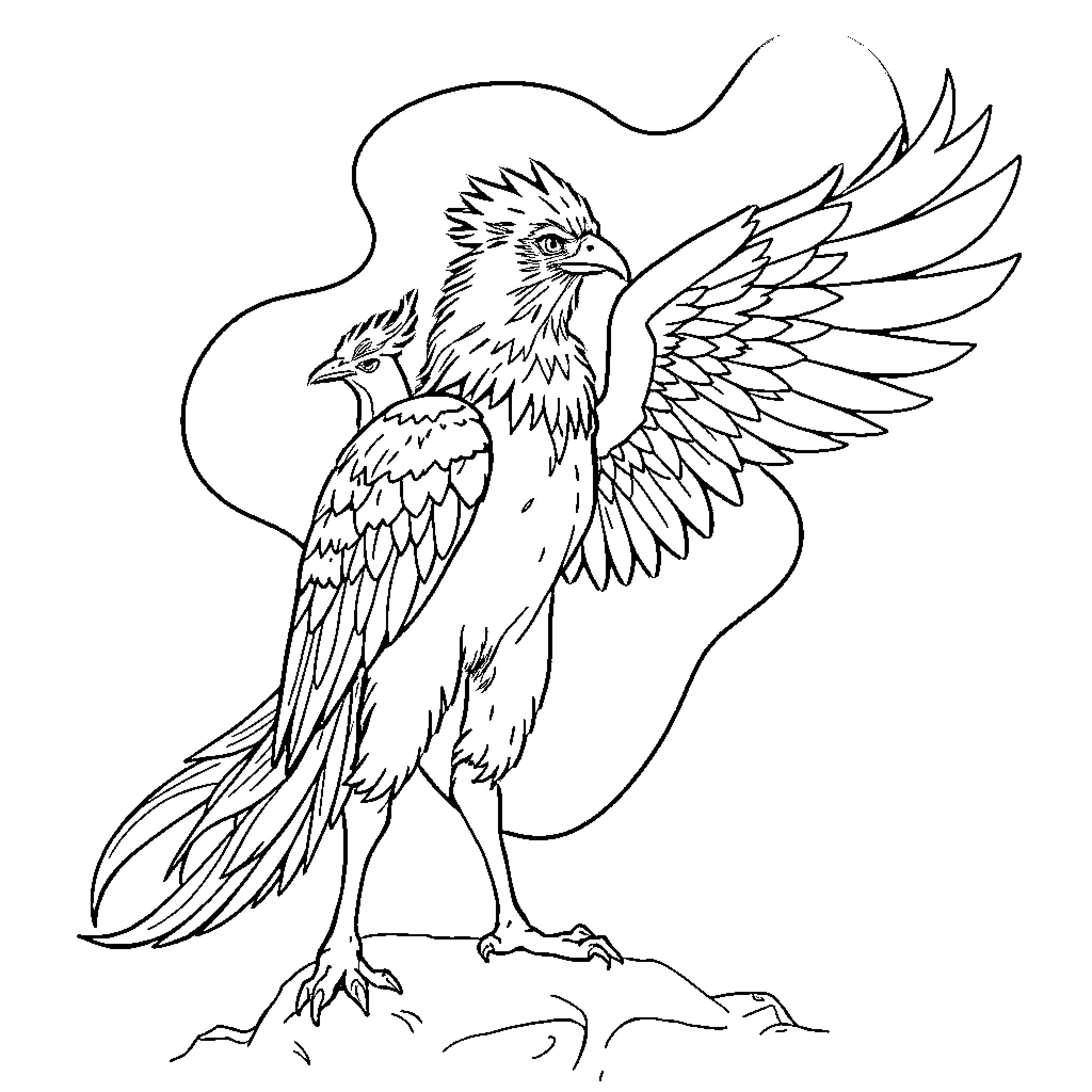 Falco soaring majestically with outstretched wings Coloring Page (free black-and-white line drawing printable PDF for all, from beginners to advanced learners, including children, teens, adults, and seniors)