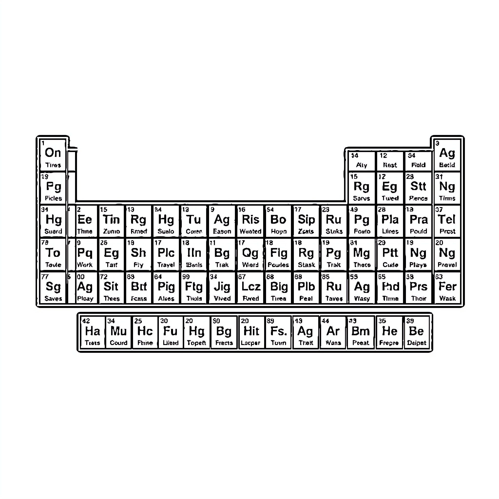 Element Periodic Table of Chemical Elements Coloring Page (free black-and-white line drawing printable PDF for all, from beginners to advanced learners, including children, teens, adults, and seniors)