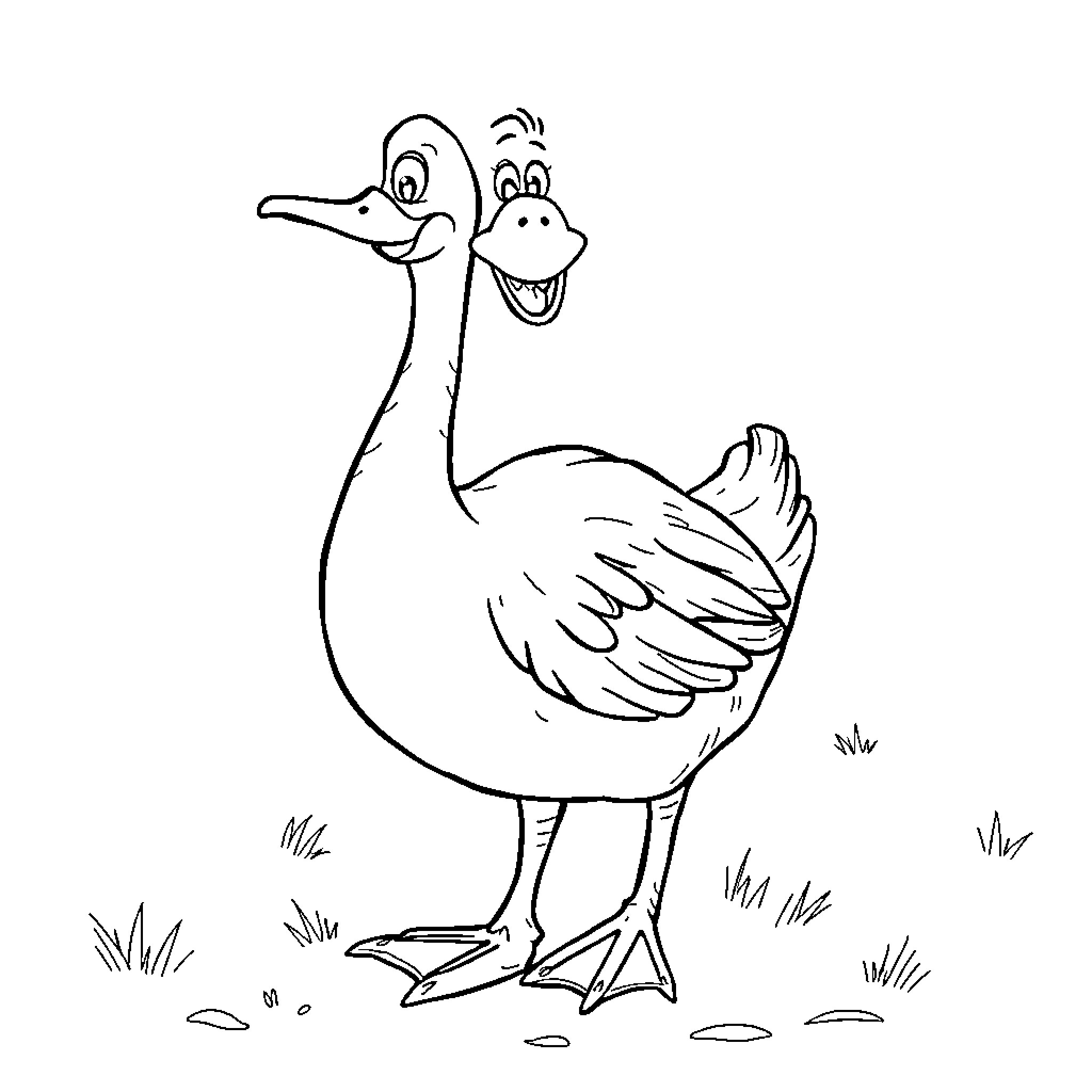 Goose joyfully exploring the outdoors Coloring Page (free black-and-white line drawing printable PDF for all, from beginners to advanced learners, including children, teens, adults, and seniors)