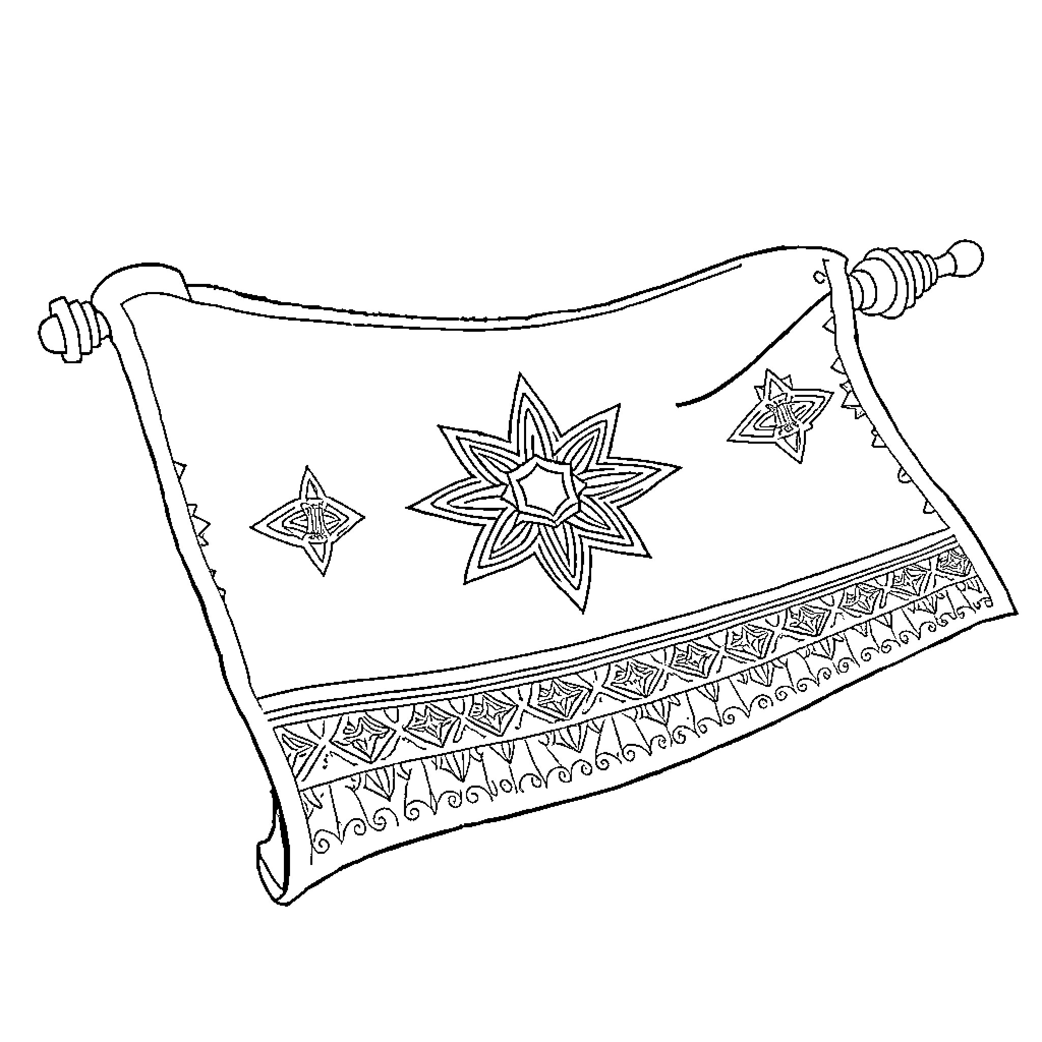 Ethiopian Carta with Ornate Patterns and Star Designs Coloring Page (free black-and-white line drawing printable PDF for all, from beginners to advanced learners, including children, teens, adults, and seniors)