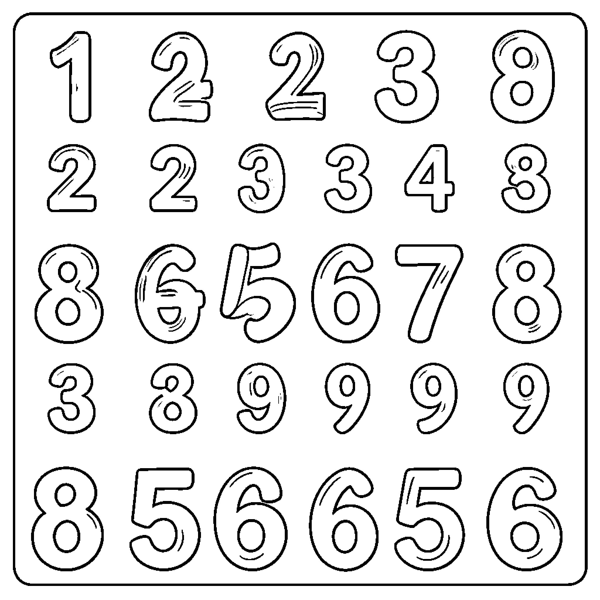 Numbers displayed in outlined design Coloring Page (free black-and-white line drawing printable PDF for all, from beginners to advanced learners, including children, teens, adults, and seniors)