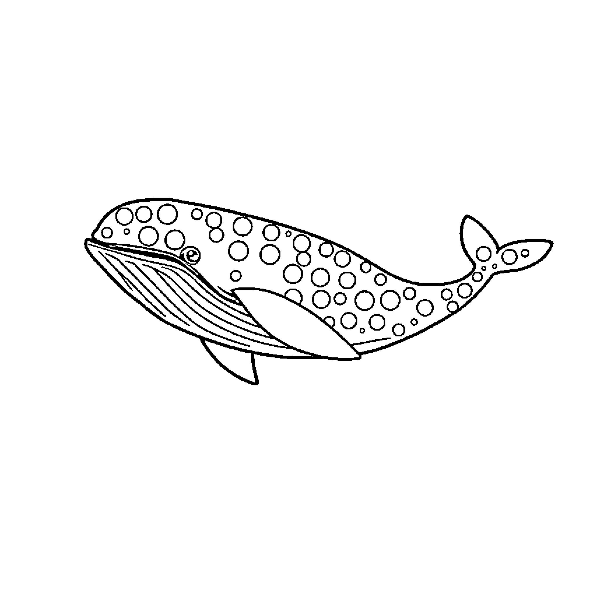 Whale swimming with patterned body Coloring Page (free black-and-white line drawing printable PDF for all, from beginners to advanced learners, including children, teens, adults, and seniors)
