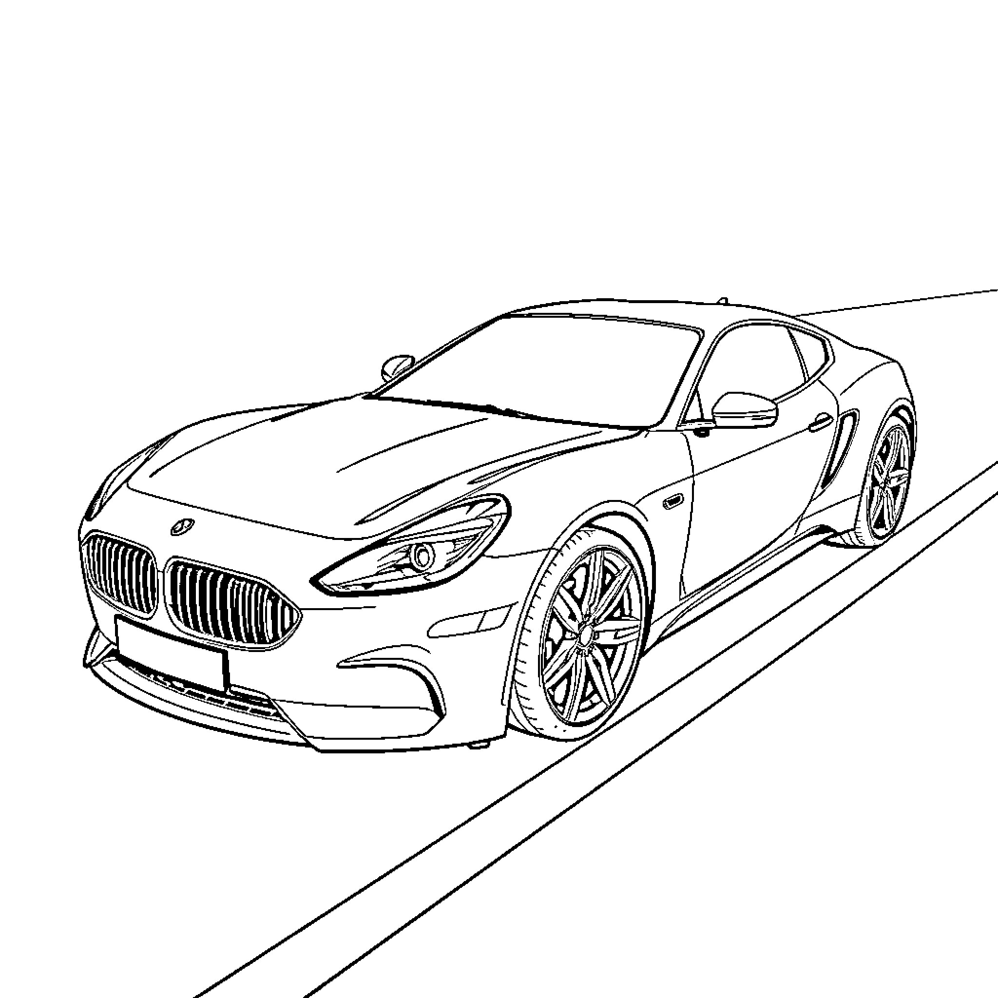 Car speeding on the road Coloring Page (free black-and-white line drawing printable PDF for all, from beginners to advanced learners, including children, teens, adults, and seniors)