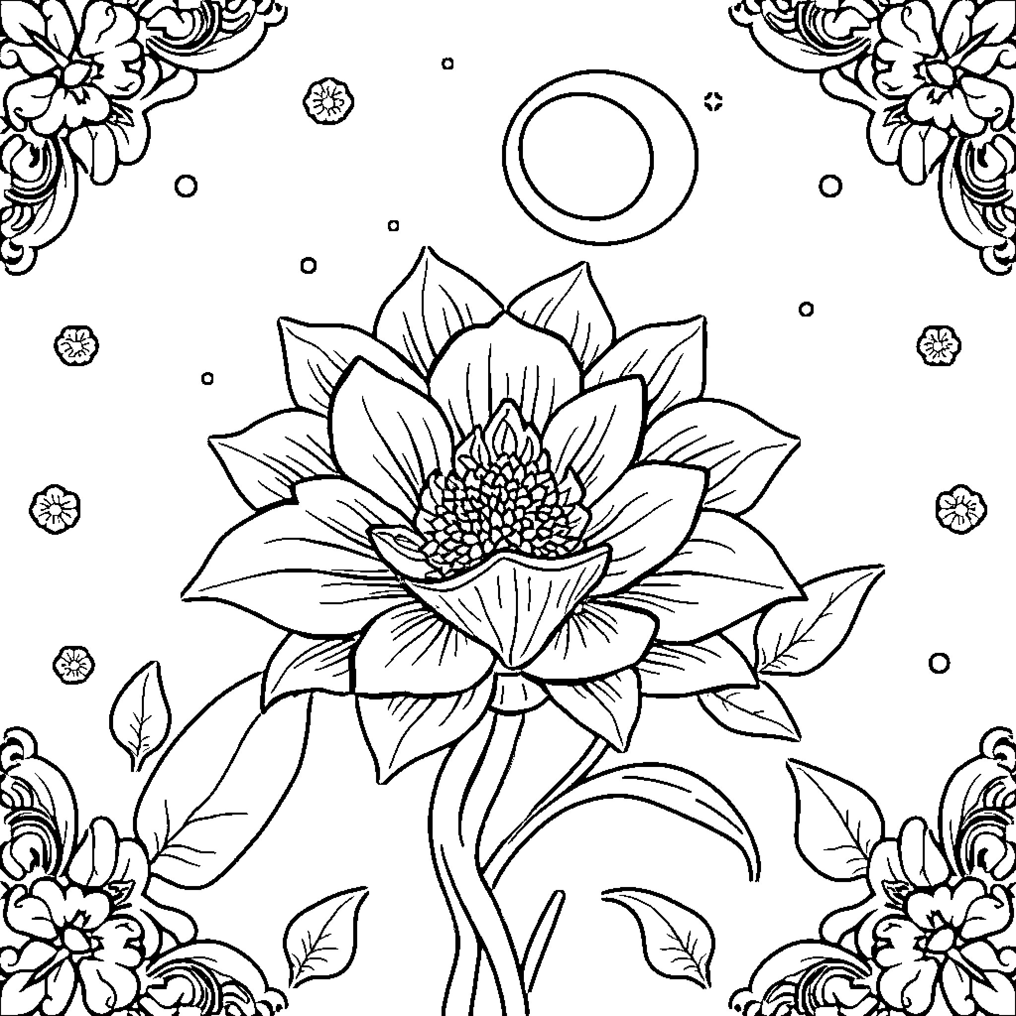 Book of Elegant Floral Illustrations Coloring Page (free black-and-white line drawing printable PDF for all, from beginners to advanced learners, including children, teens, adults, and seniors)