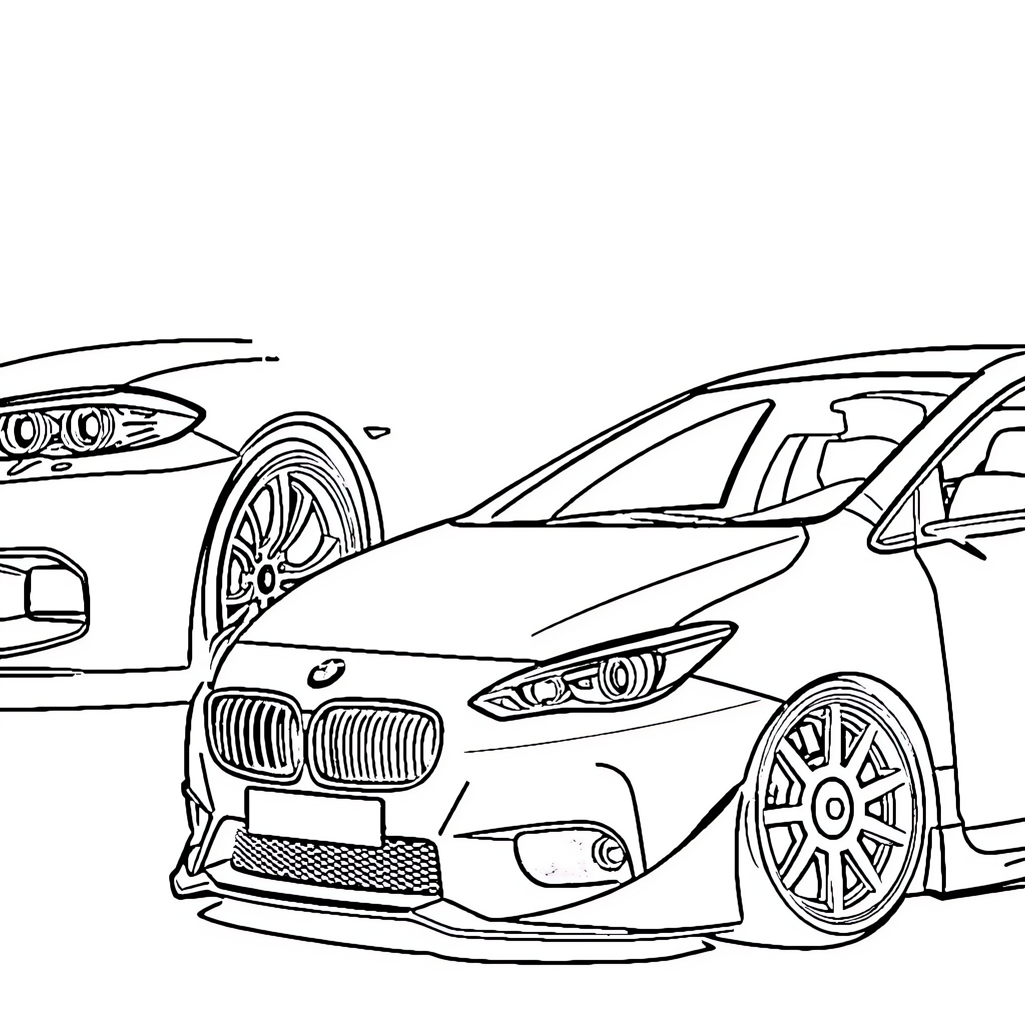 Car styling with sleek design and accessories Coloring Page (free black-and-white line drawing printable PDF for all, from beginners to advanced learners, including children, teens, adults, and seniors)