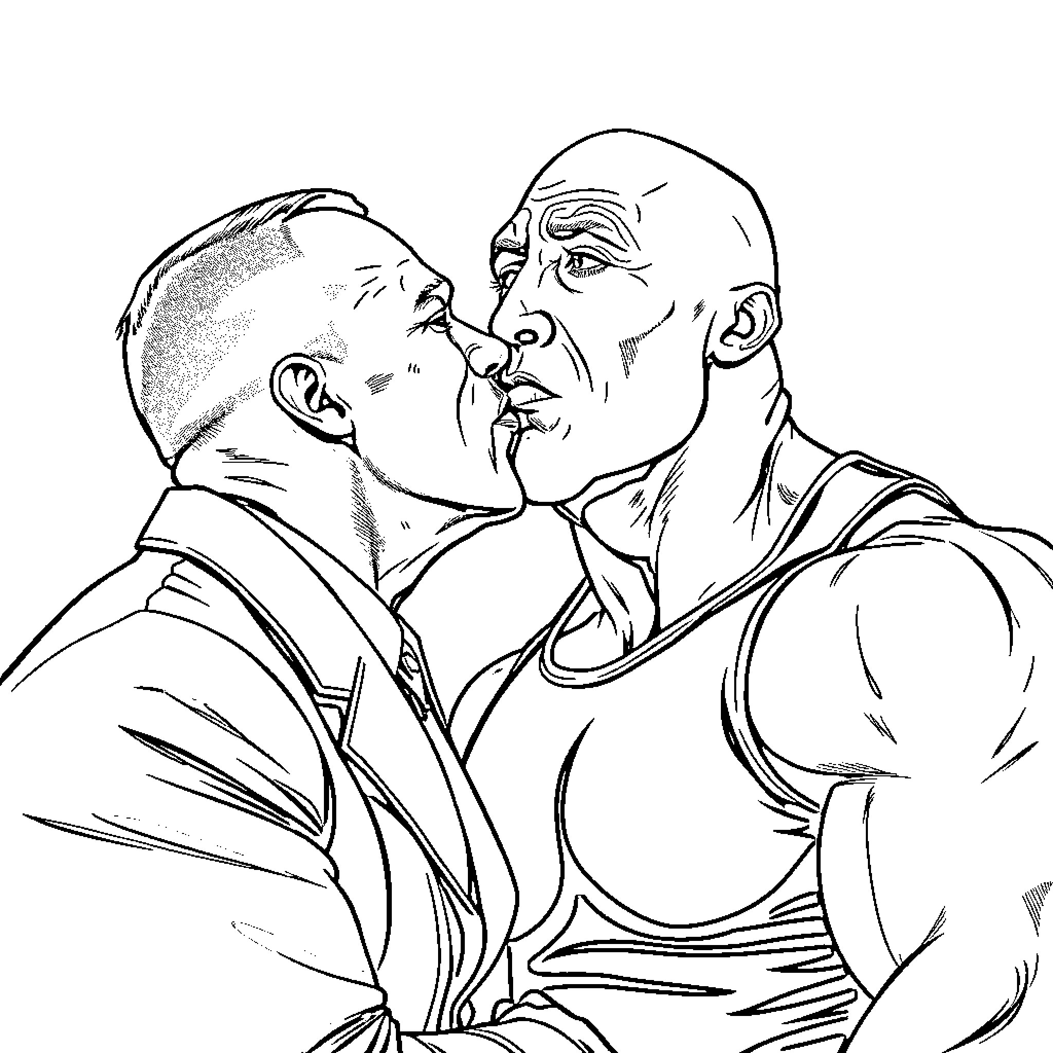 Adolf Hitler in Confrontation with Muscular Opponent Coloring Page (free black-and-white line drawing printable PDF for all, from beginners to advanced learners, including children, teens, adults, and seniors)
