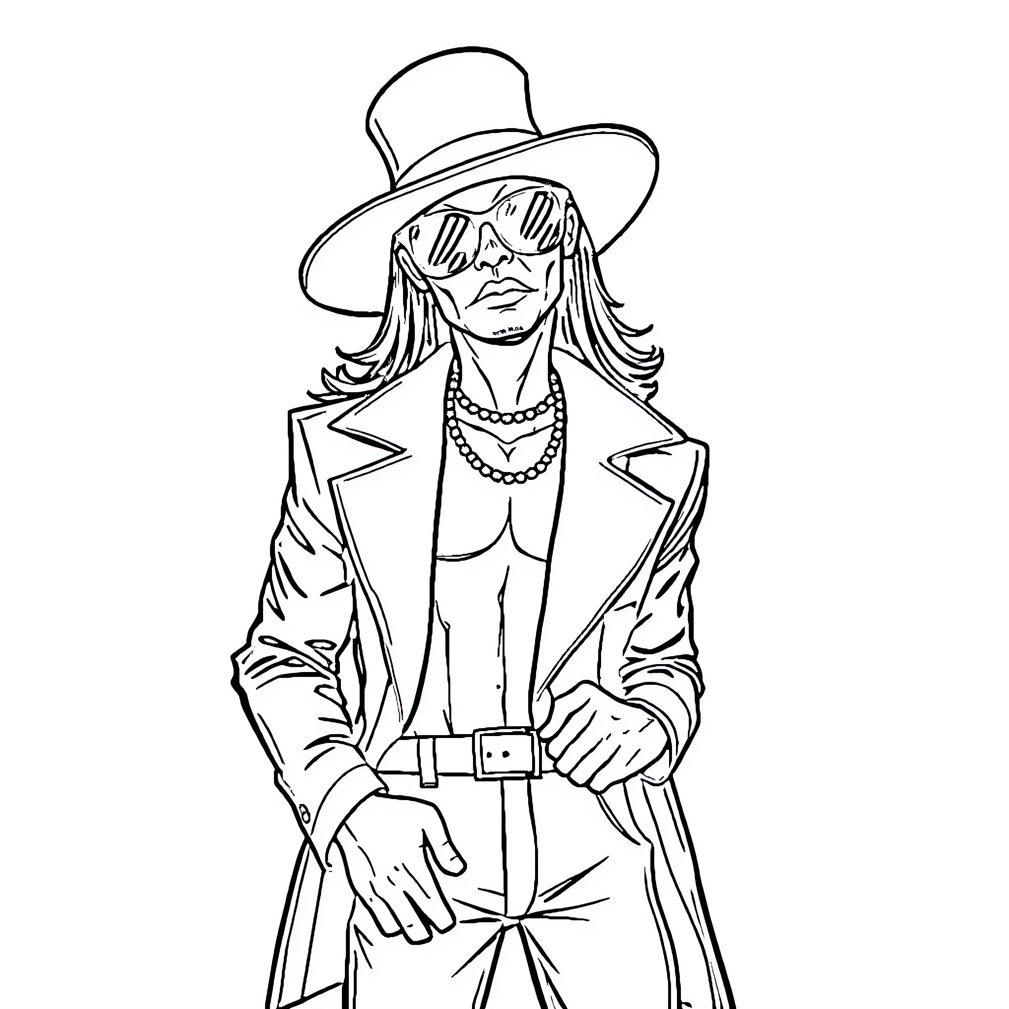 Spady's Stylish Cowboy Attire Coloring Page (free black-and-white line drawing printable PDF for all, from beginners to advanced learners, including children, teens, adults, and seniors)
