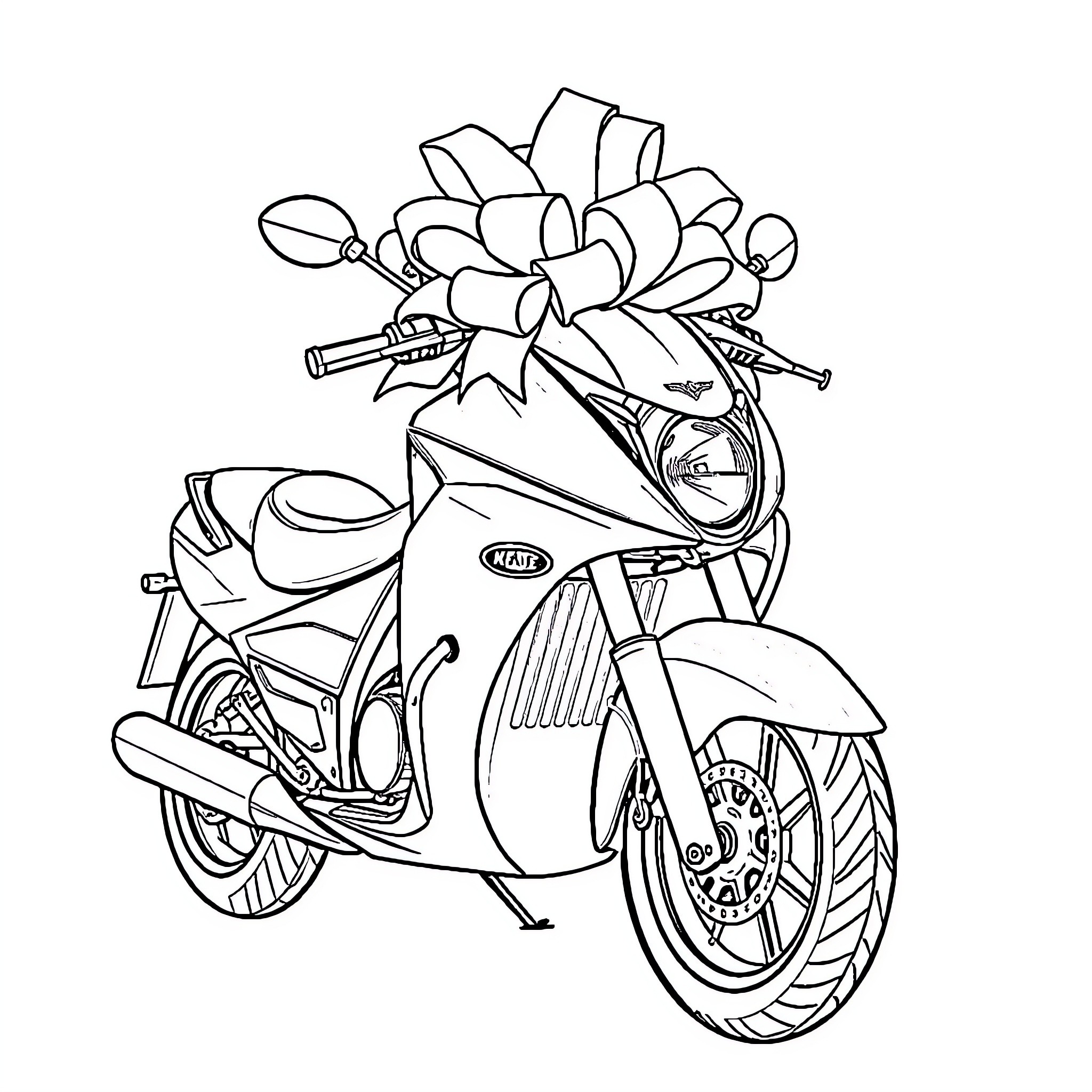 Motorcycle with a bouquet of flowers Coloring Page (free black-and-white line drawing printable PDF for all, from beginners to advanced learners, including children, teens, adults, and seniors)