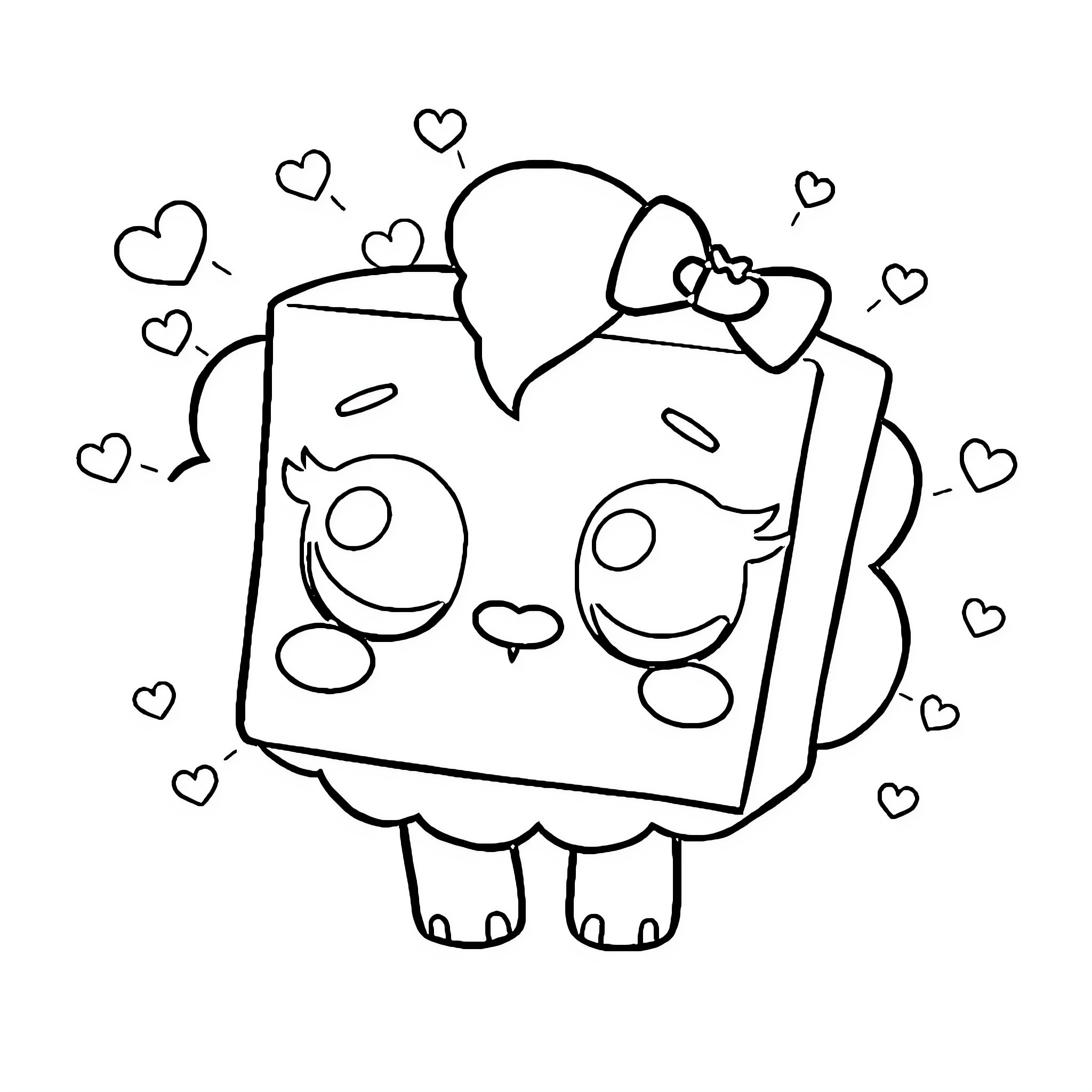Wubbox expressing affection with hearts Coloring Page (free black-and-white line drawing printable PDF for all, from beginners to advanced learners, including children, teens, adults, and seniors)