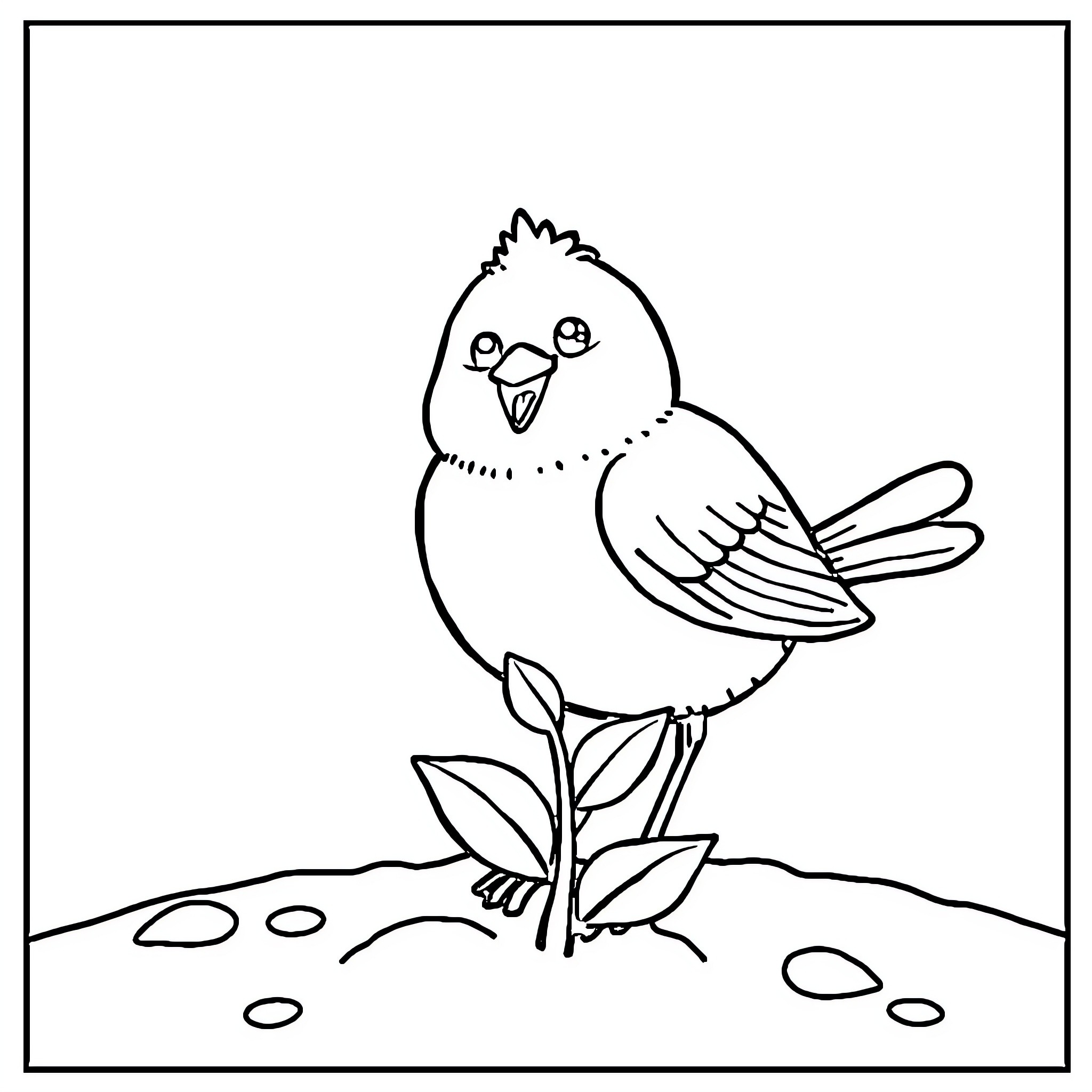 Fillette's Feathered Friend Coloring Page (free black-and-white line drawing printable PDF for all, from beginners to advanced learners, including children, teens, adults, and seniors)