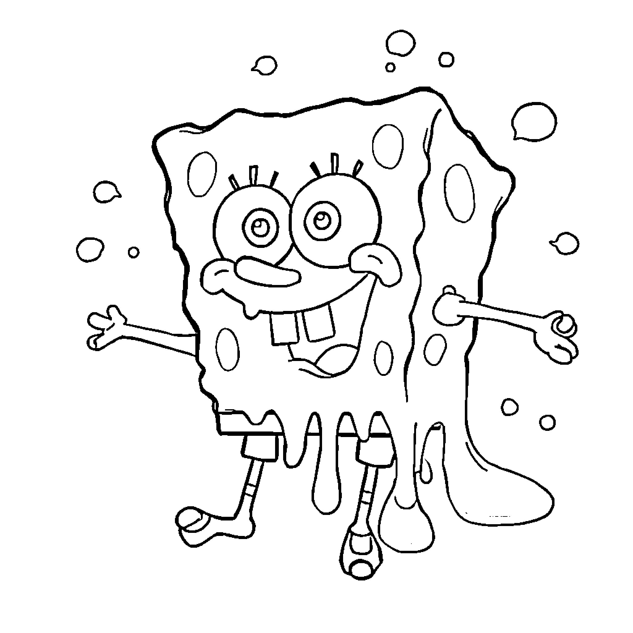 Spongebob happily dancing and celebrating Coloring Page (free black-and-white line drawing printable PDF for all, from beginners to advanced learners, including children, teens, adults, and seniors)