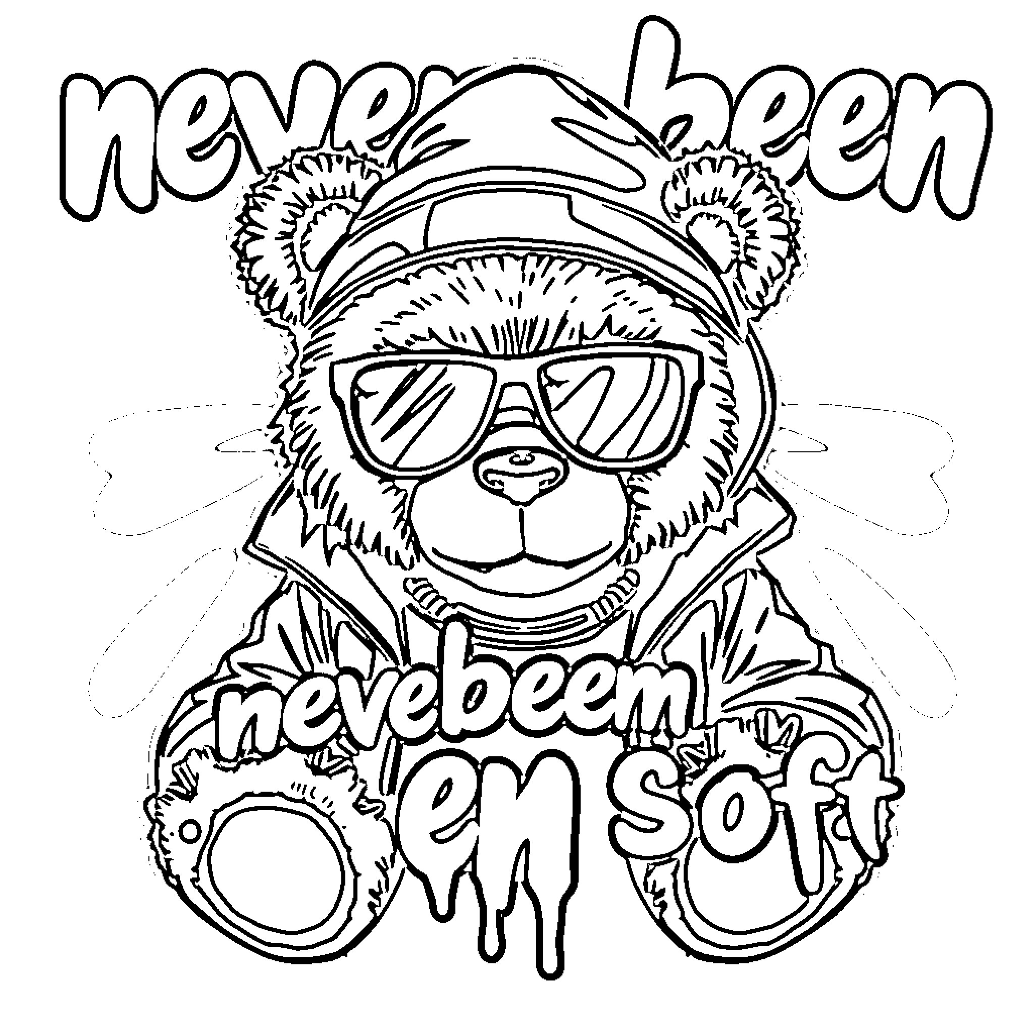 Teddy Bear in Trendy Outfit Coloring Page (free black-and-white line drawing printable PDF for all, from beginners to advanced learners, including children, teens, adults, and seniors)