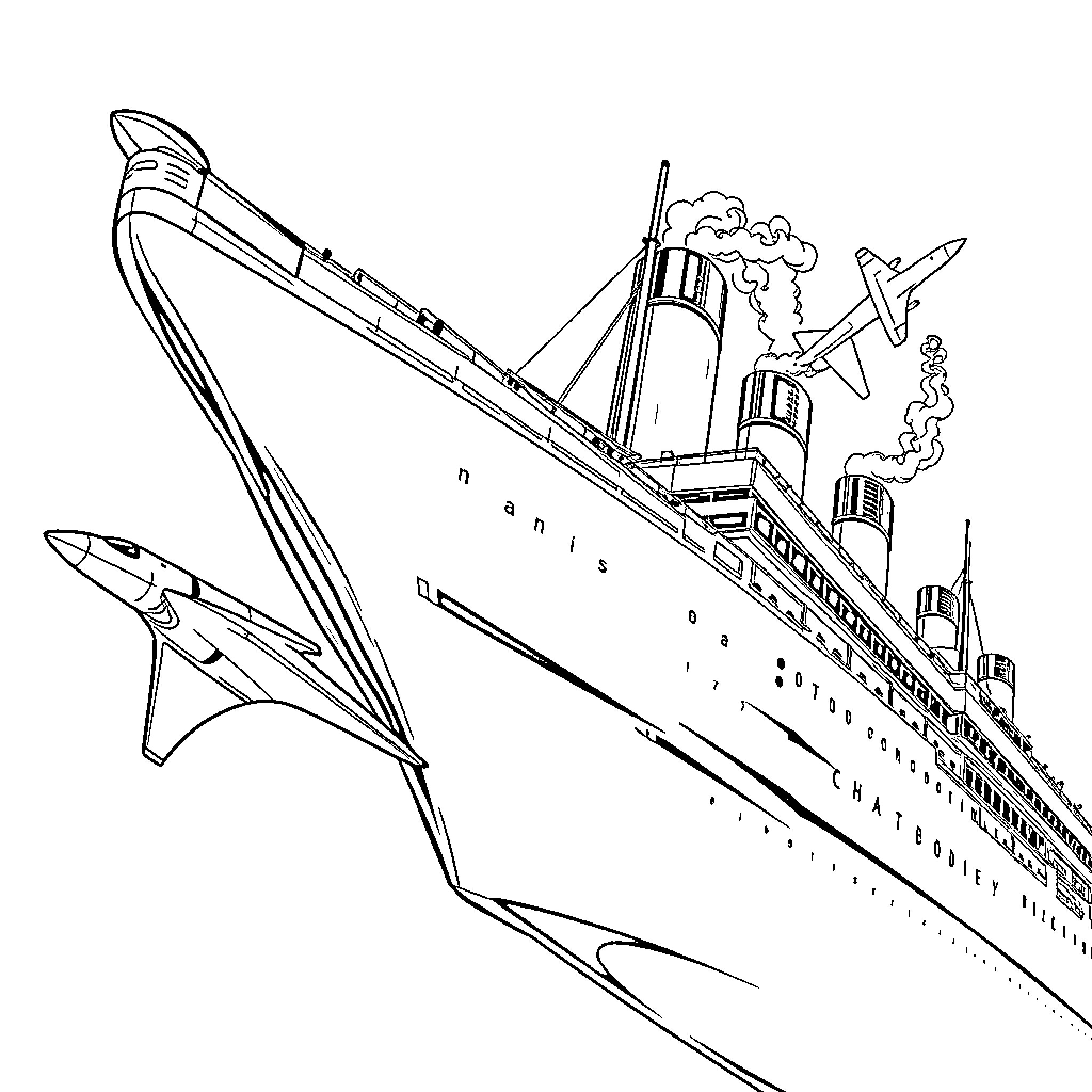 Titanic ship sinking in dramatic scene Coloring Page (free black-and-white line drawing printable PDF for all, from beginners to advanced learners, including children, teens, adults, and seniors)