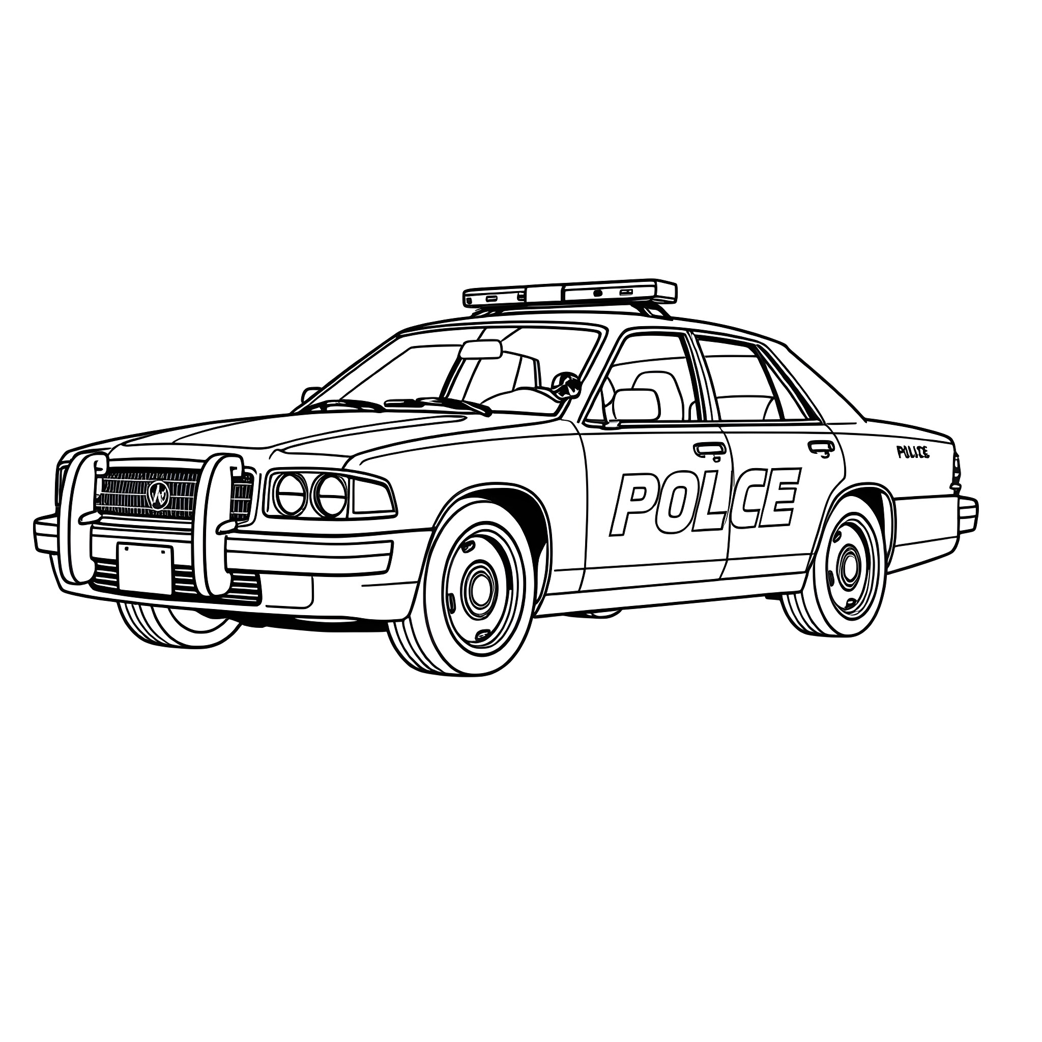 Police Car in Action Coloring Page (free black-and-white line drawing printable PDF for all, from beginners to advanced learners, including children, teens, adults, and seniors)