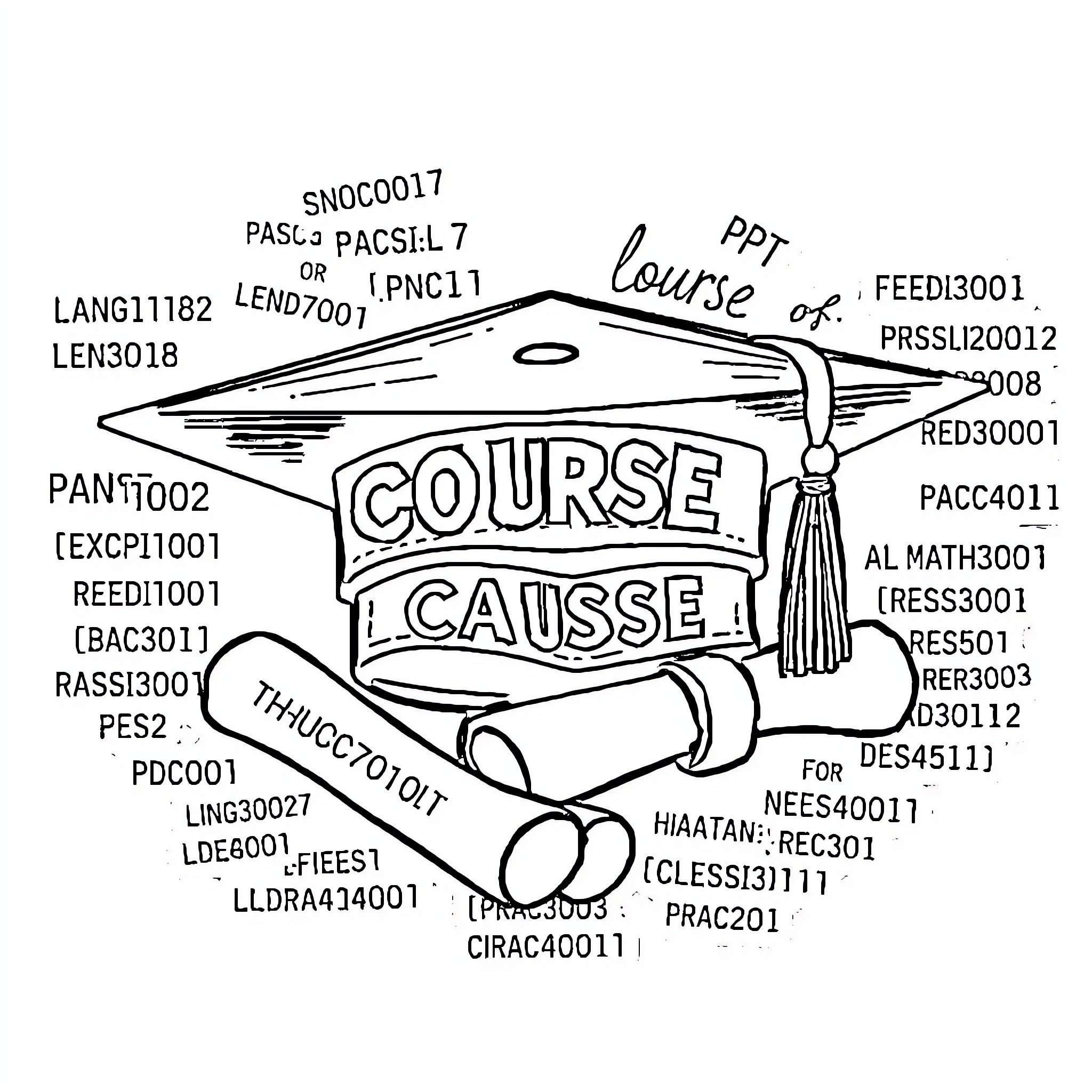 Graduation Cap with Course and Tassel Coloring Page (free black-and-white line drawing printable PDF for all, from beginners to advanced learners, including children, teens, adults, and seniors)