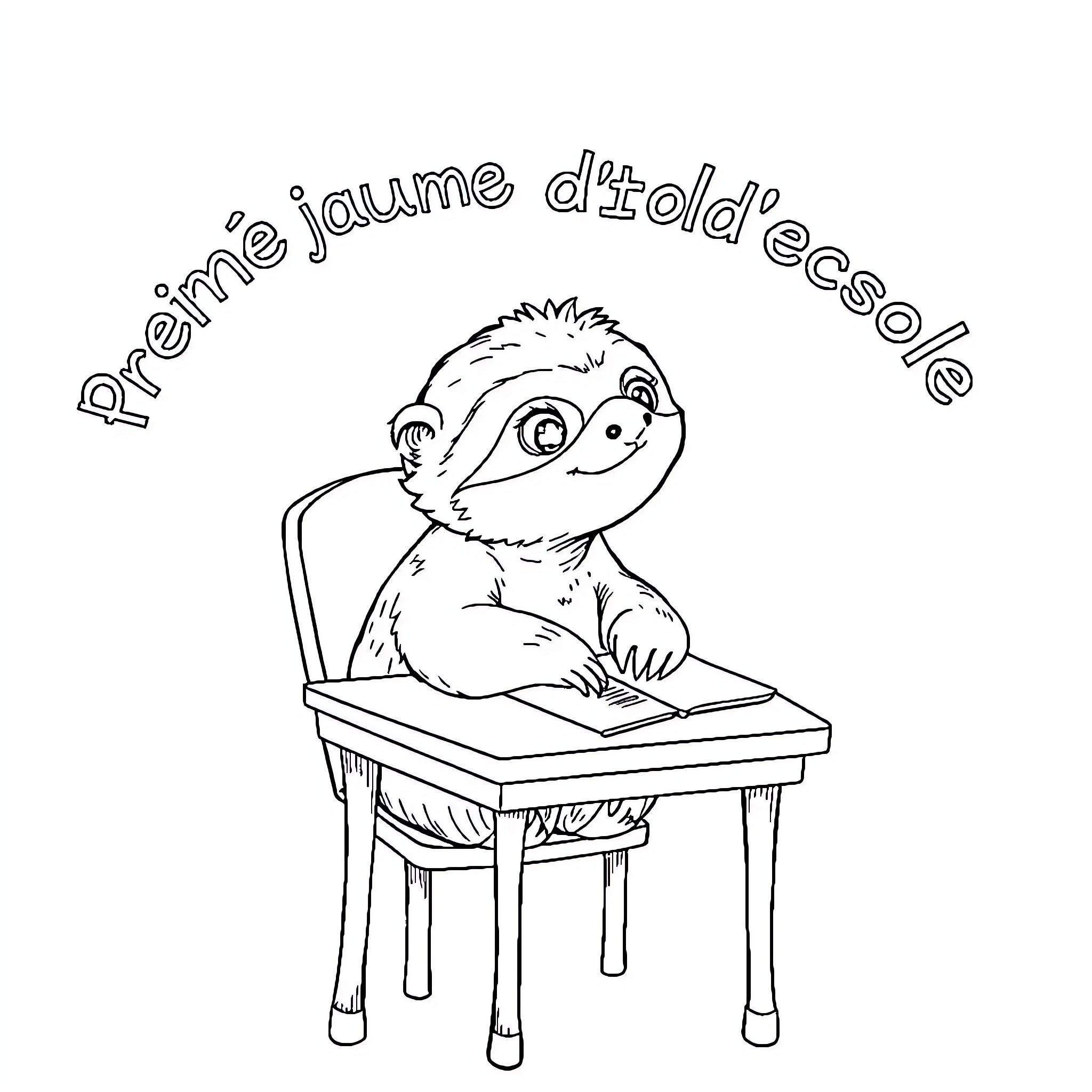 Sloth doing schoolwork diligently Coloring Page (free black-and-white line drawing printable PDF for all, from beginners to advanced learners, including children, teens, adults, and seniors)