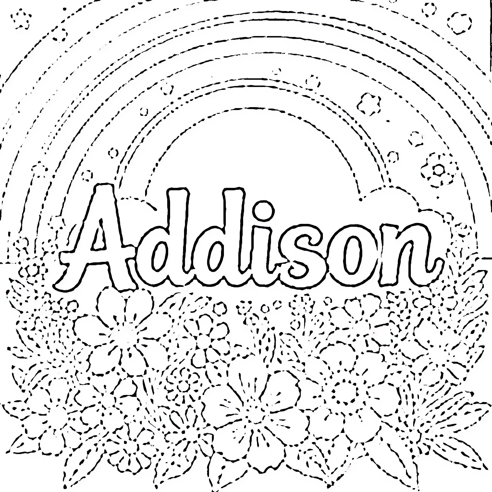 Addison's Floral Adventure Coloring Page (free black-and-white line drawing printable PDF for all, from beginners to advanced learners, including children, teens, adults, and seniors)