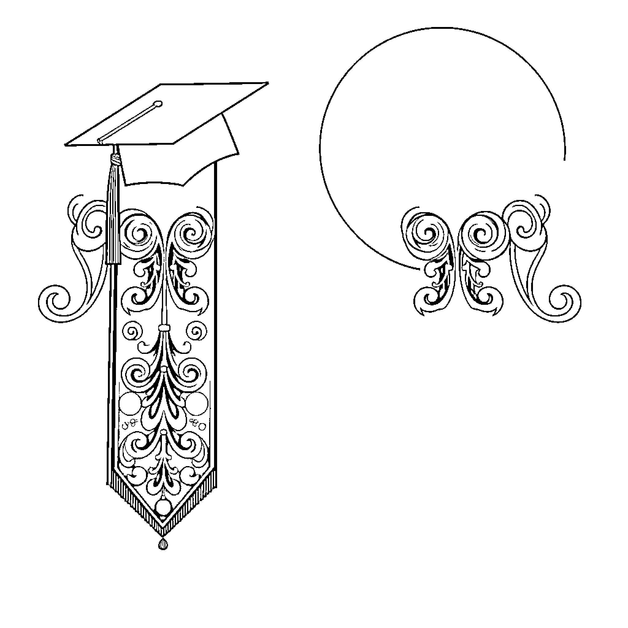 Graduation Stole with Ornamental Designs Coloring Page (free black-and-white line drawing printable PDF for all, from beginners to advanced learners, including children, teens, adults, and seniors)