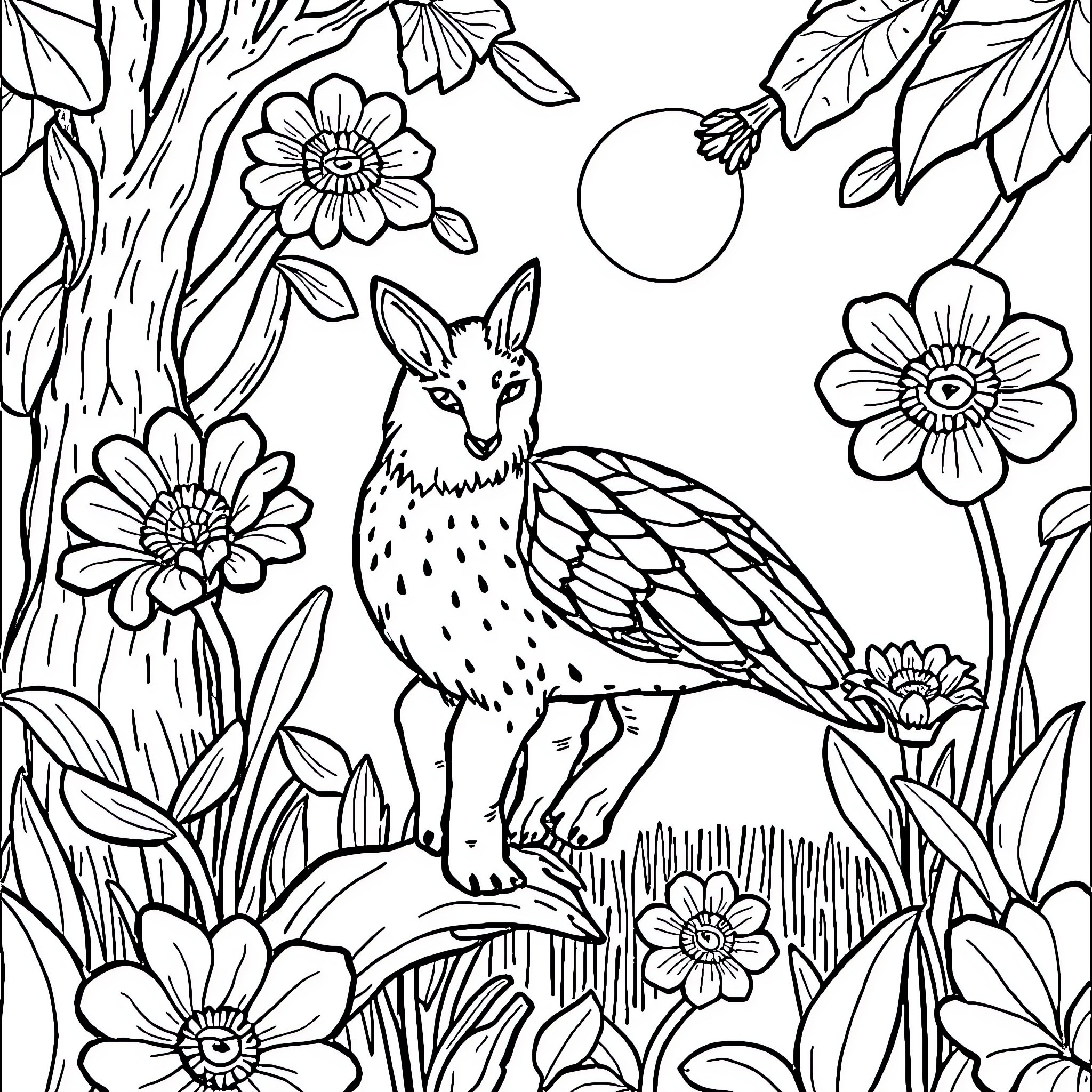 Tool for Artistic Nature Scene with Woodland Creature Coloring Page (free black-and-white line drawing printable PDF for all, from beginners to advanced learners, including children, teens, adults, and seniors)