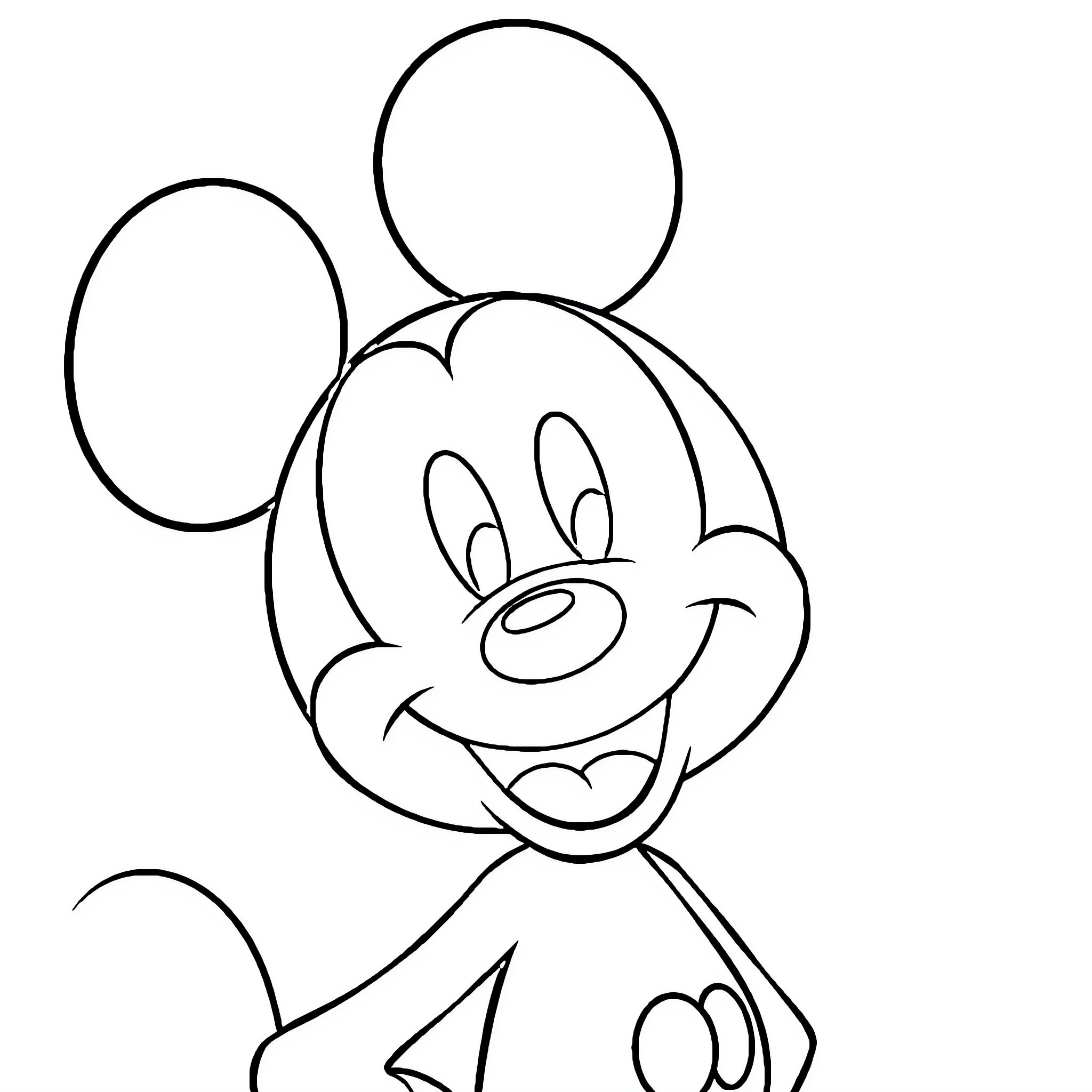 Mickey in a cheerful expression Coloring Page (free black-and-white line drawing printable PDF for all, from beginners to advanced learners, including children, teens, adults, and seniors)