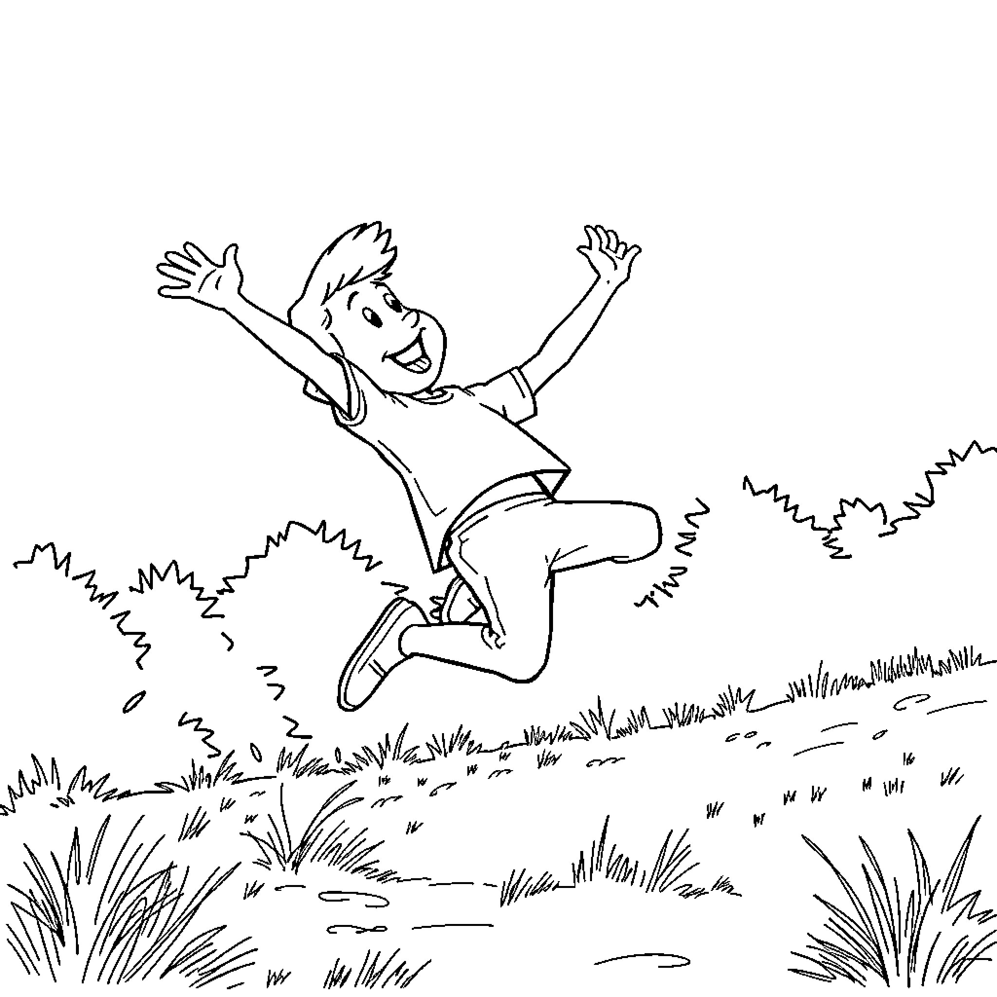 Timothy Flanders carefreely bouncing through the meadow Coloring Page (free black-and-white line drawing printable PDF for all, from beginners to advanced learners, including children, teens, adults, and seniors)