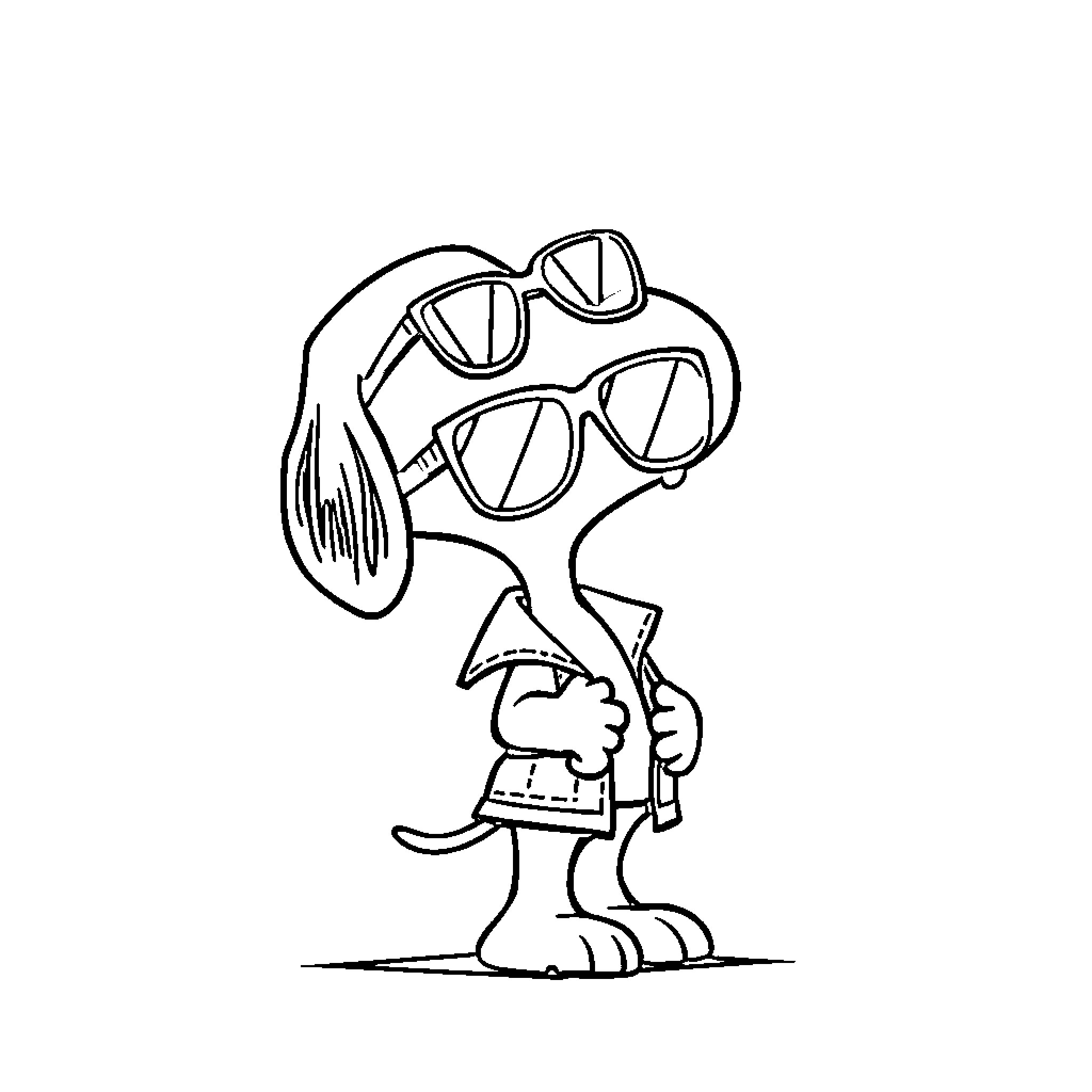 Snoopy wearing stylish sunglasses Coloring Page (free black-and-white line drawing printable PDF for all, from beginners to advanced learners, including children, teens, adults, and seniors)