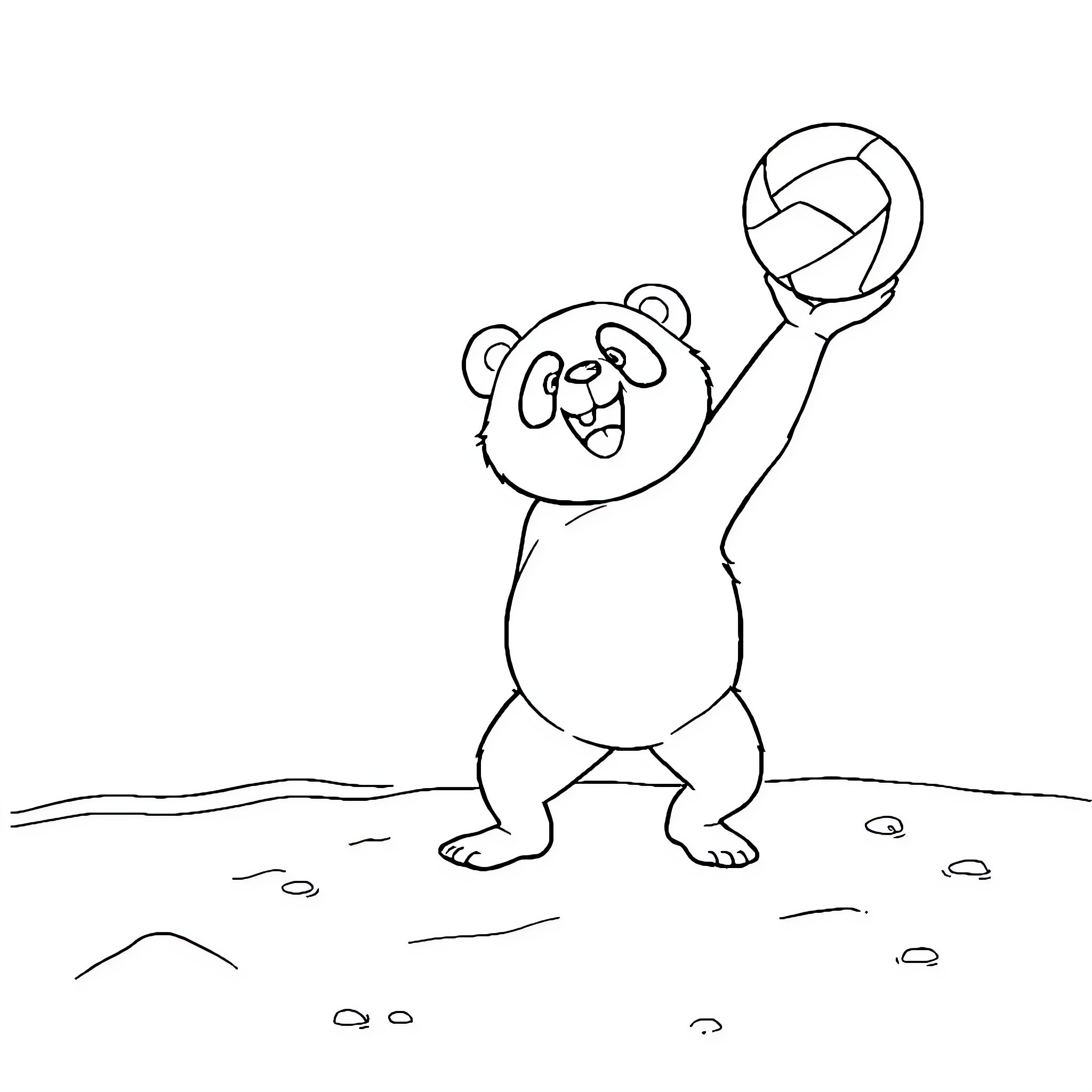 Panda playing with a ball happily Coloring Page (free black-and-white line drawing printable PDF for all, from beginners to advanced learners, including children, teens, adults, and seniors)
