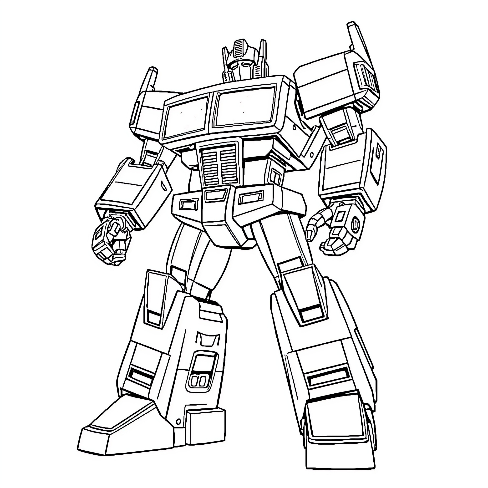 Transformer robot in action pose Coloring Page (free black-and-white line drawing printable PDF for all, from beginners to advanced learners, including children, teens, adults, and seniors)