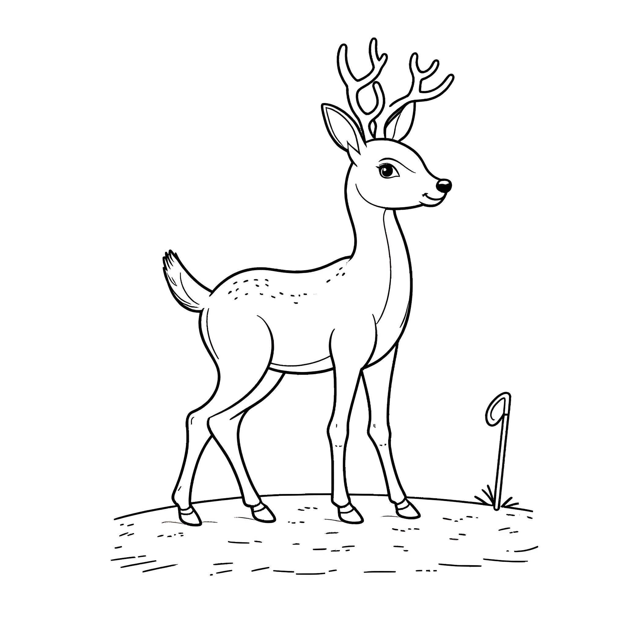 Deer standing in the wild Coloring Page (free black-and-white line drawing printable PDF for all, from beginners to advanced learners, including children, teens, adults, and seniors)