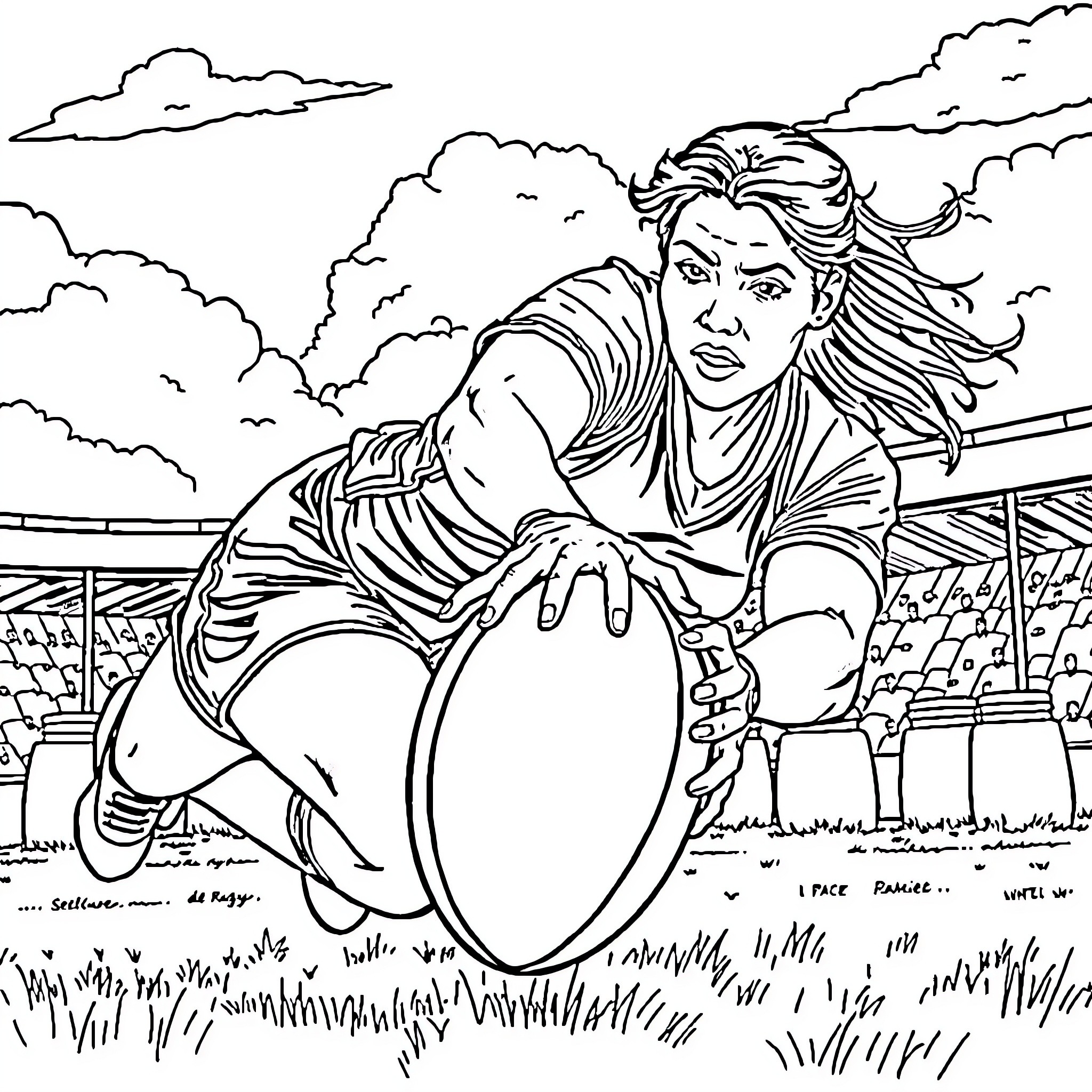 Rugby Player Kicking the Ball on the Field Coloring Page (free black-and-white line drawing printable PDF for all, from beginners to advanced learners, including children, teens, adults, and seniors)