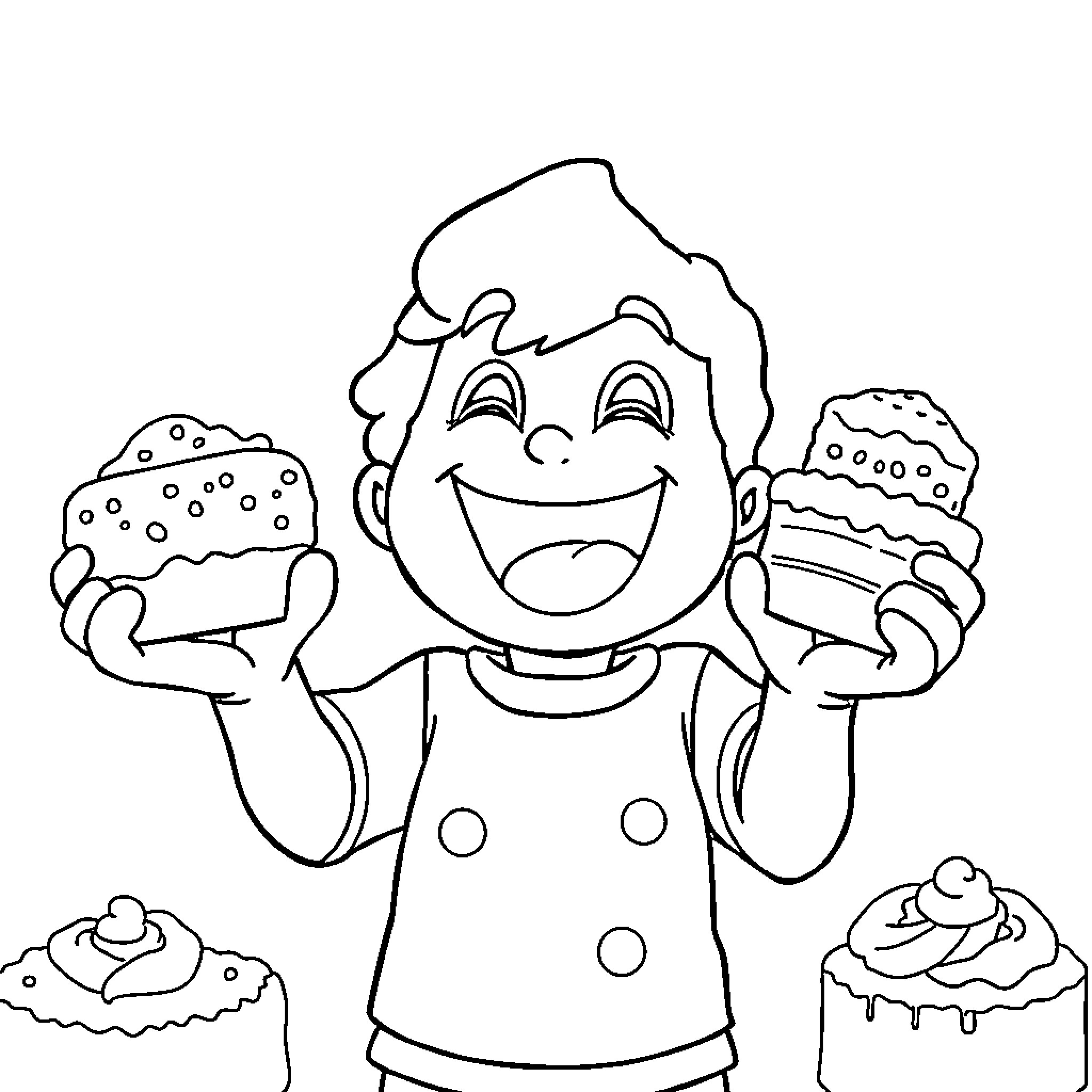 Deku enjoying delicious sweets and pastries Coloring Page (free black-and-white line drawing printable PDF for all, from beginners to advanced learners, including children, teens, adults, and seniors)