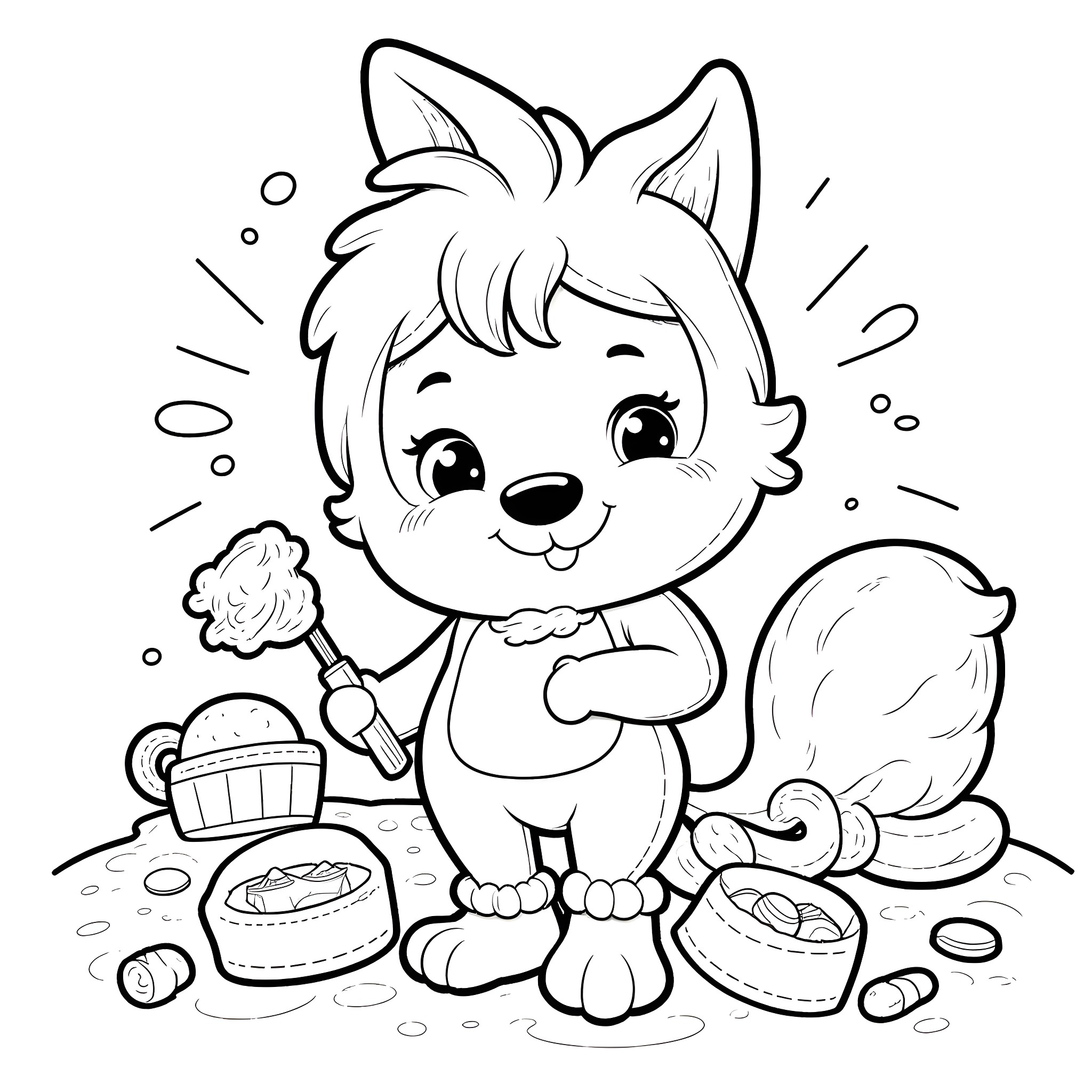 Sprunki enjoying a sweet treat Coloring Page (free black-and-white line drawing printable PDF for all, from beginners to advanced learners, including children, teens, adults, and seniors)