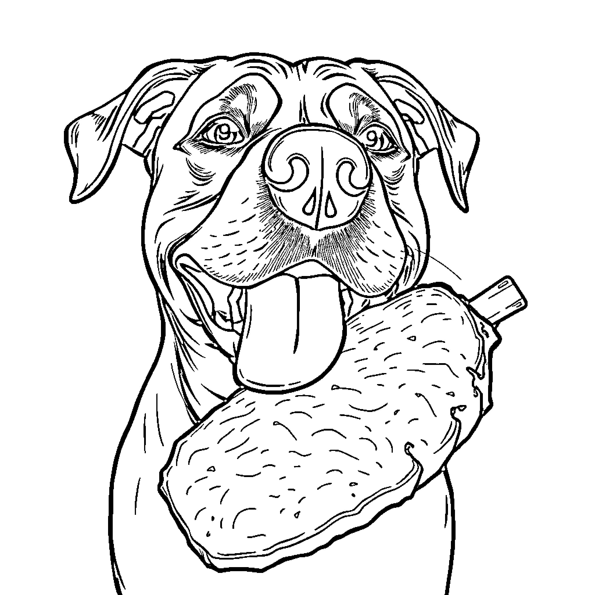 Dog Enjoying a Juicy Treat Coloring Page (free black-and-white line drawing printable PDF for all, from beginners to advanced learners, including children, teens, adults, and seniors)