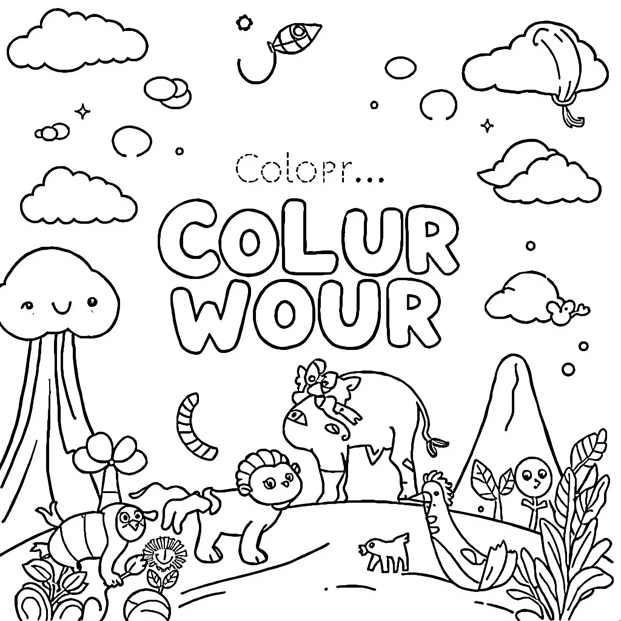 Children's Book Exploring Imaginative Coloring World Coloring Page (free black-and-white line drawing printable PDF for all, from beginners to advanced learners, including children, teens, adults, and seniors)