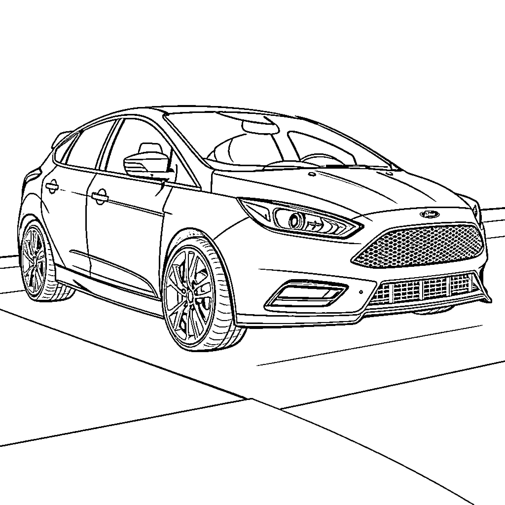 Ford sports car with striking design Coloring Page (free black-and-white line drawing printable PDF for all, from beginners to advanced learners, including children, teens, adults, and seniors)