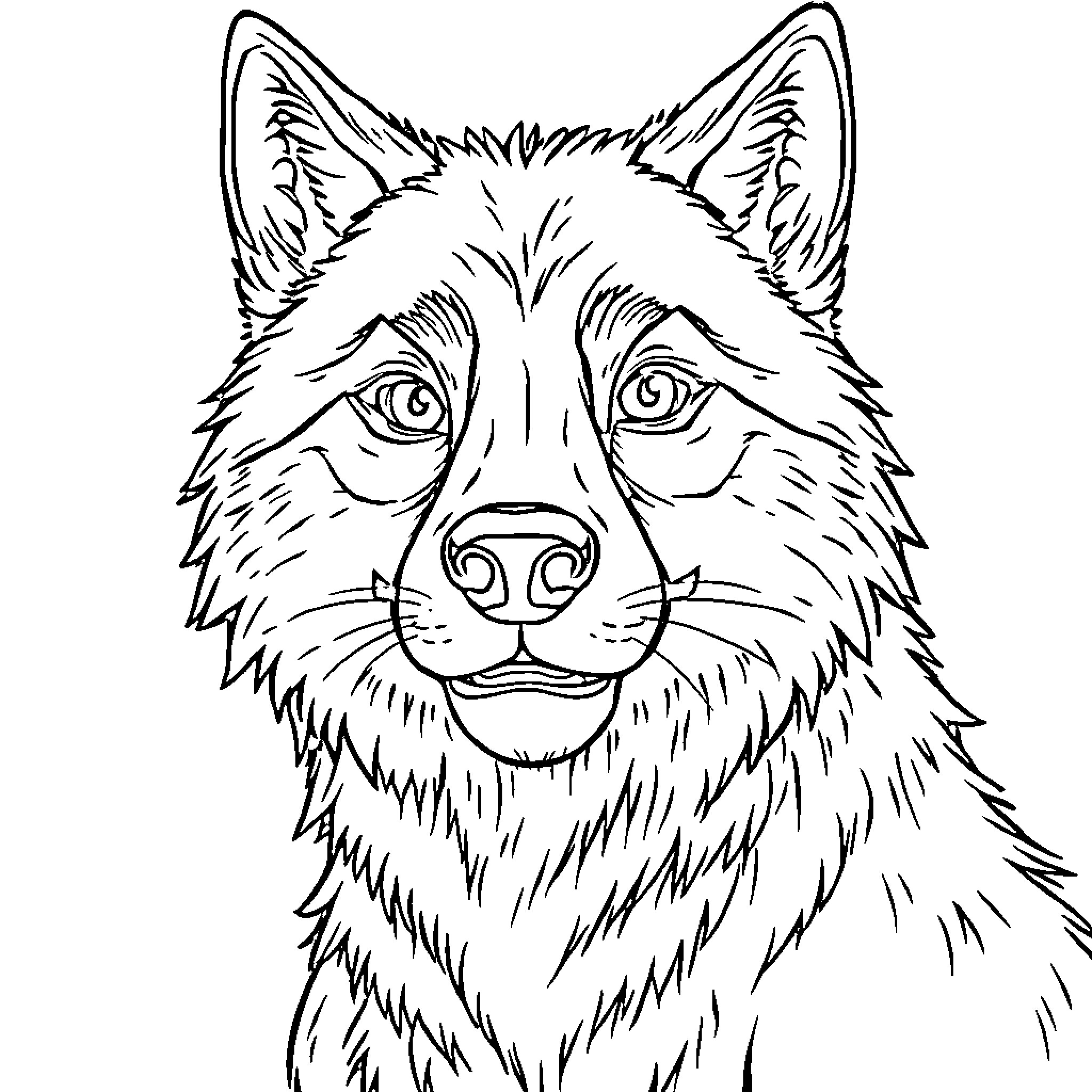 Vtuber Wolf with Captivating Expression Coloring Page (free black-and-white line drawing printable PDF for all, from beginners to advanced learners, including children, teens, adults, and seniors)