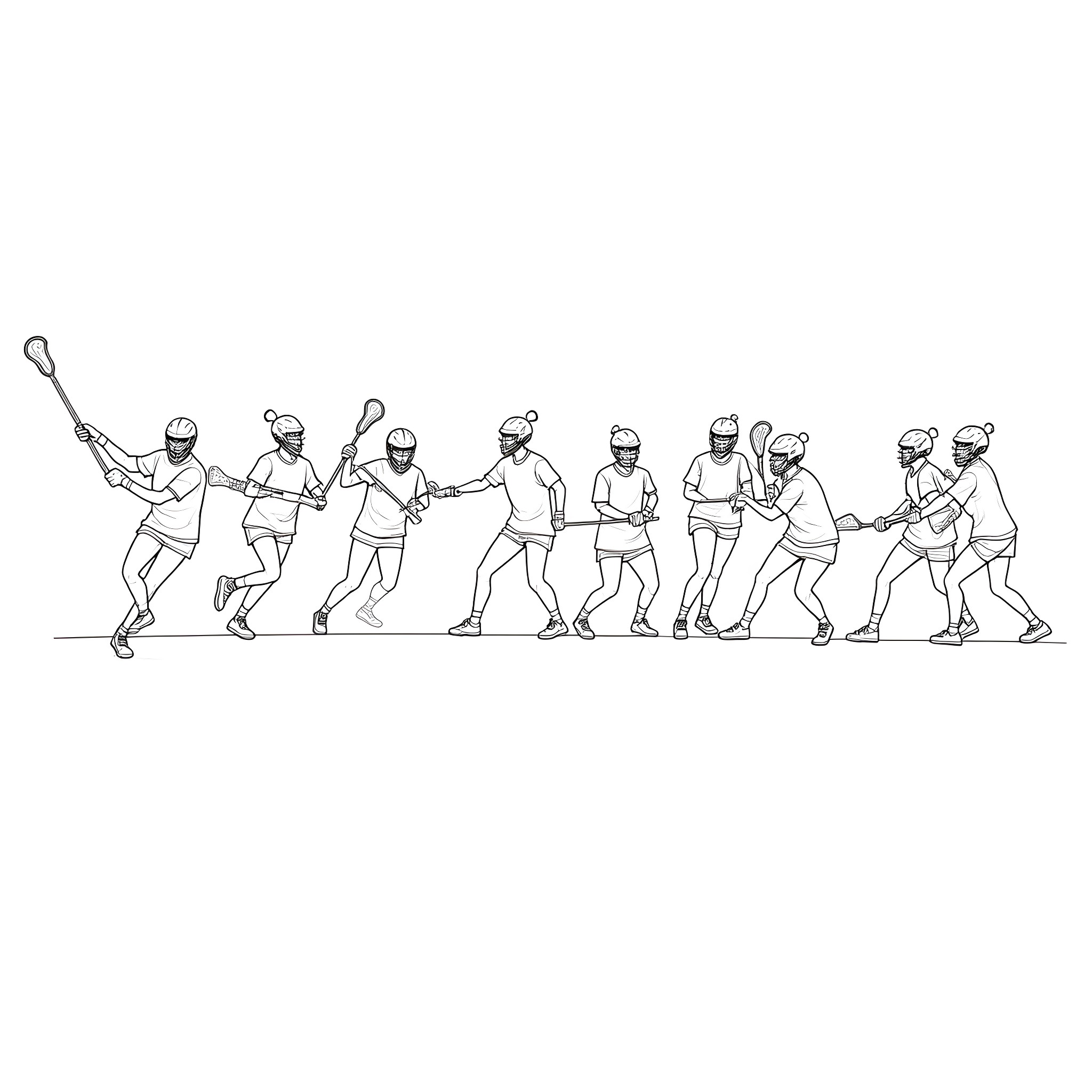 Athlete team working together for a common goal Coloring Page (free black-and-white line drawing printable PDF for all, from beginners to advanced learners, including children, teens, adults, and seniors)