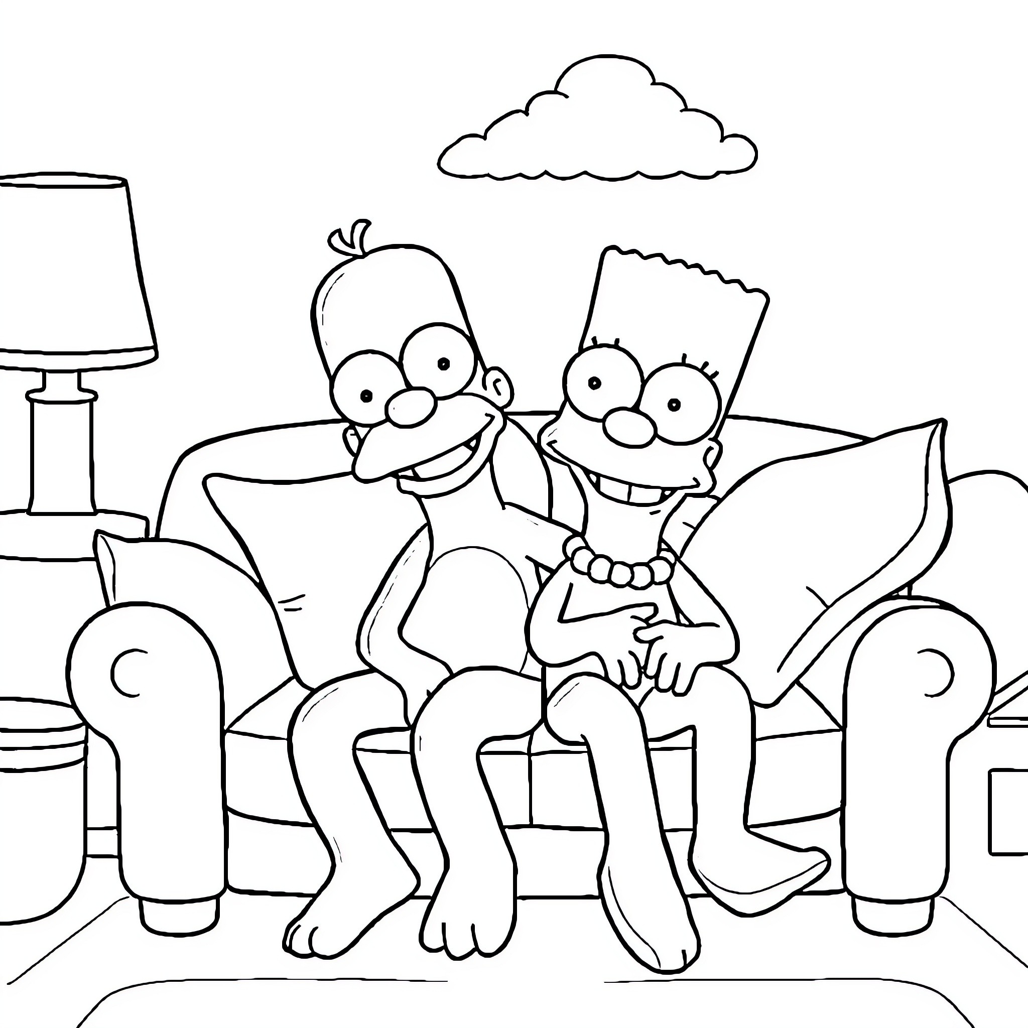 Bluey and Friend Relaxing at Home Coloring Page (free black-and-white line drawing printable PDF for all, from beginners to advanced learners, including children, teens, adults, and seniors)