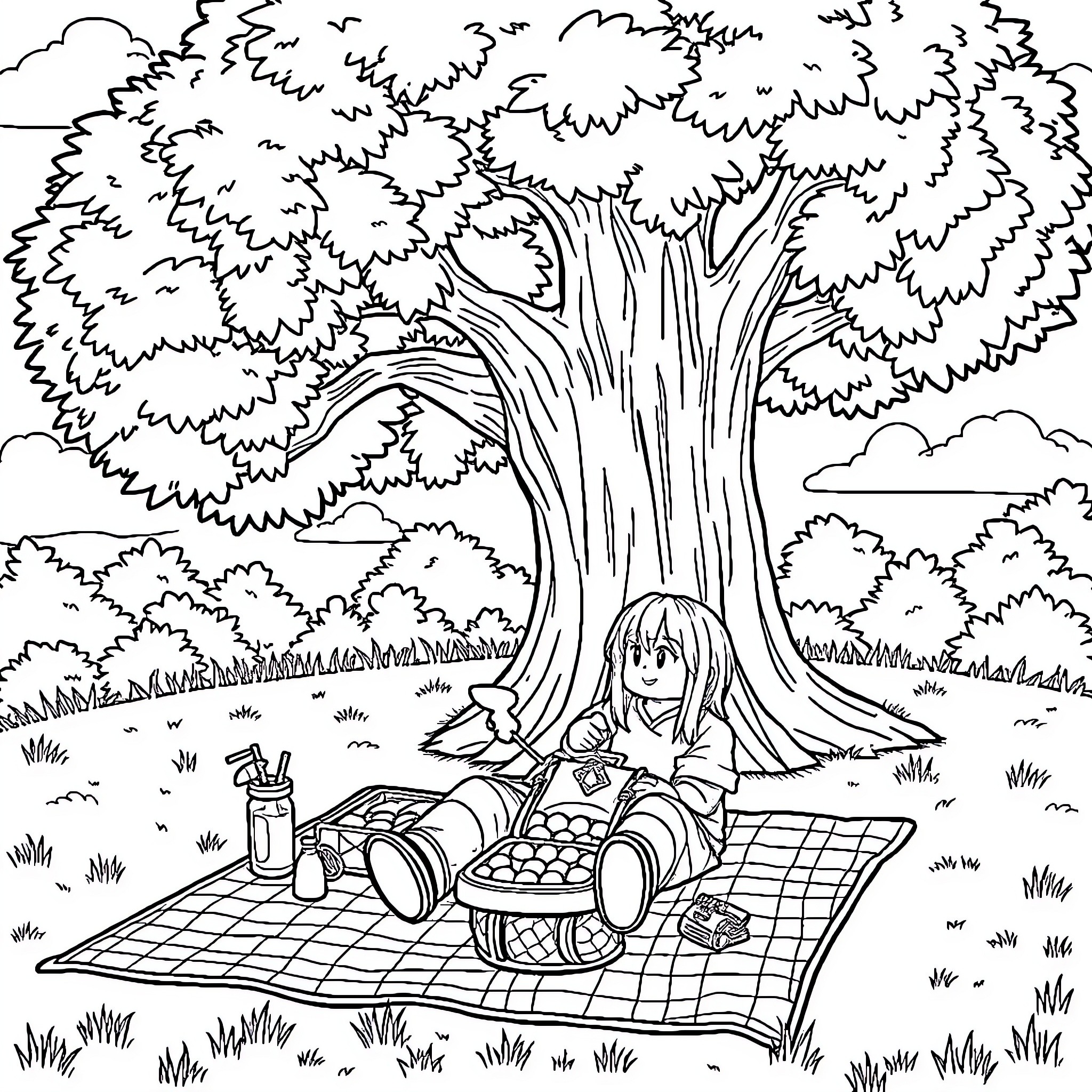 Betrayed by the Picnic Coloring Page (free black-and-white line drawing printable PDF for all, from beginners to advanced learners, including children, teens, adults, and seniors)