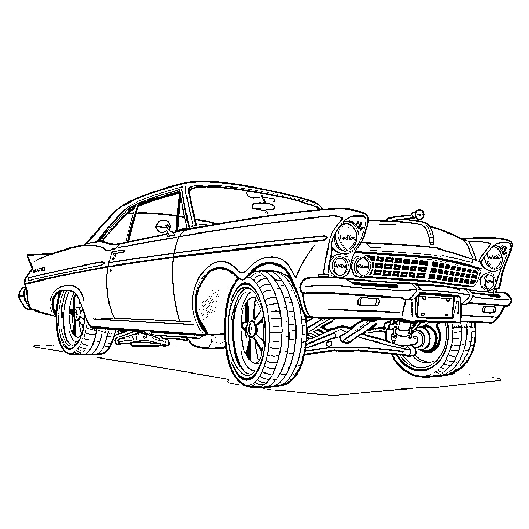 Lowrider driving with style and flair Coloring Page (free black-and-white line drawing printable PDF for all, from beginners to advanced learners, including children, teens, adults, and seniors)