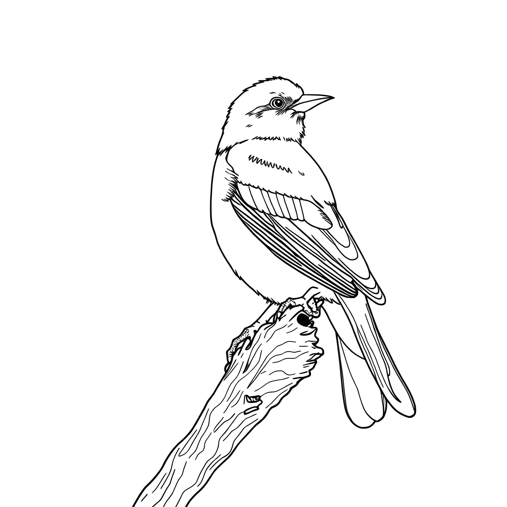 Saffron Finch perched on a branch Coloring Page (free black-and-white line drawing printable PDF for all, from beginners to advanced learners, including children, teens, adults, and seniors)