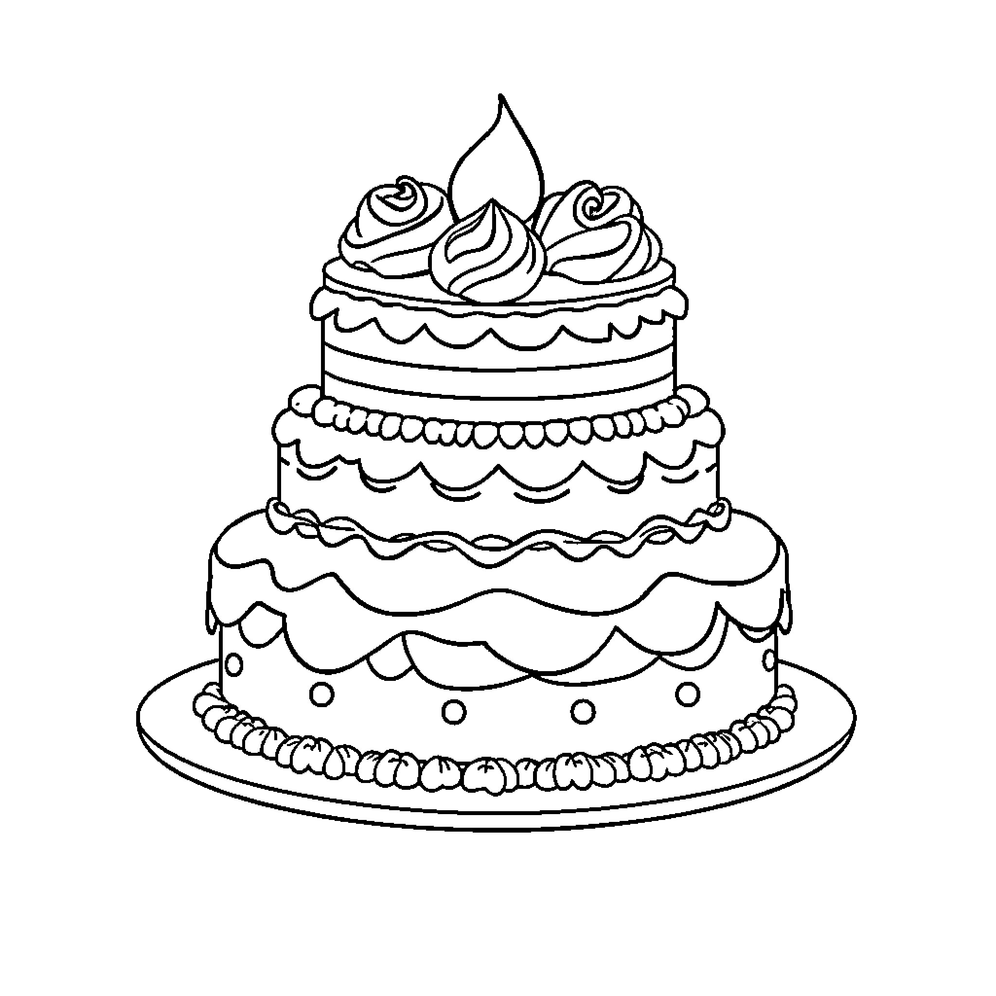 Joconde's Ornate Cake Delight Coloring Page (free black-and-white line drawing printable PDF for all, from beginners to advanced learners, including children, teens, adults, and seniors)