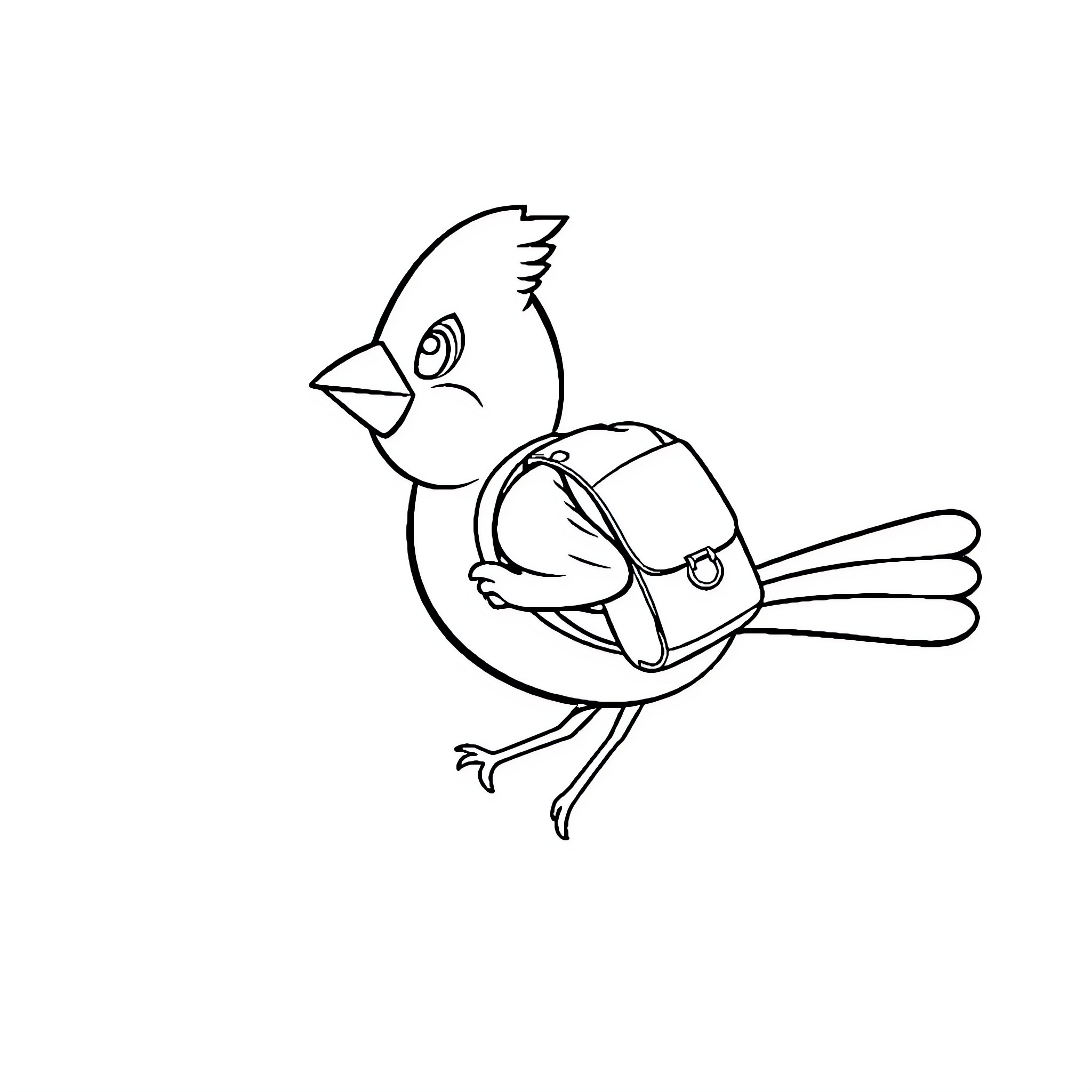 Cardinal perched with backpack Coloring Page (free black-and-white line drawing printable PDF for all, from beginners to advanced learners, including children, teens, adults, and seniors)
