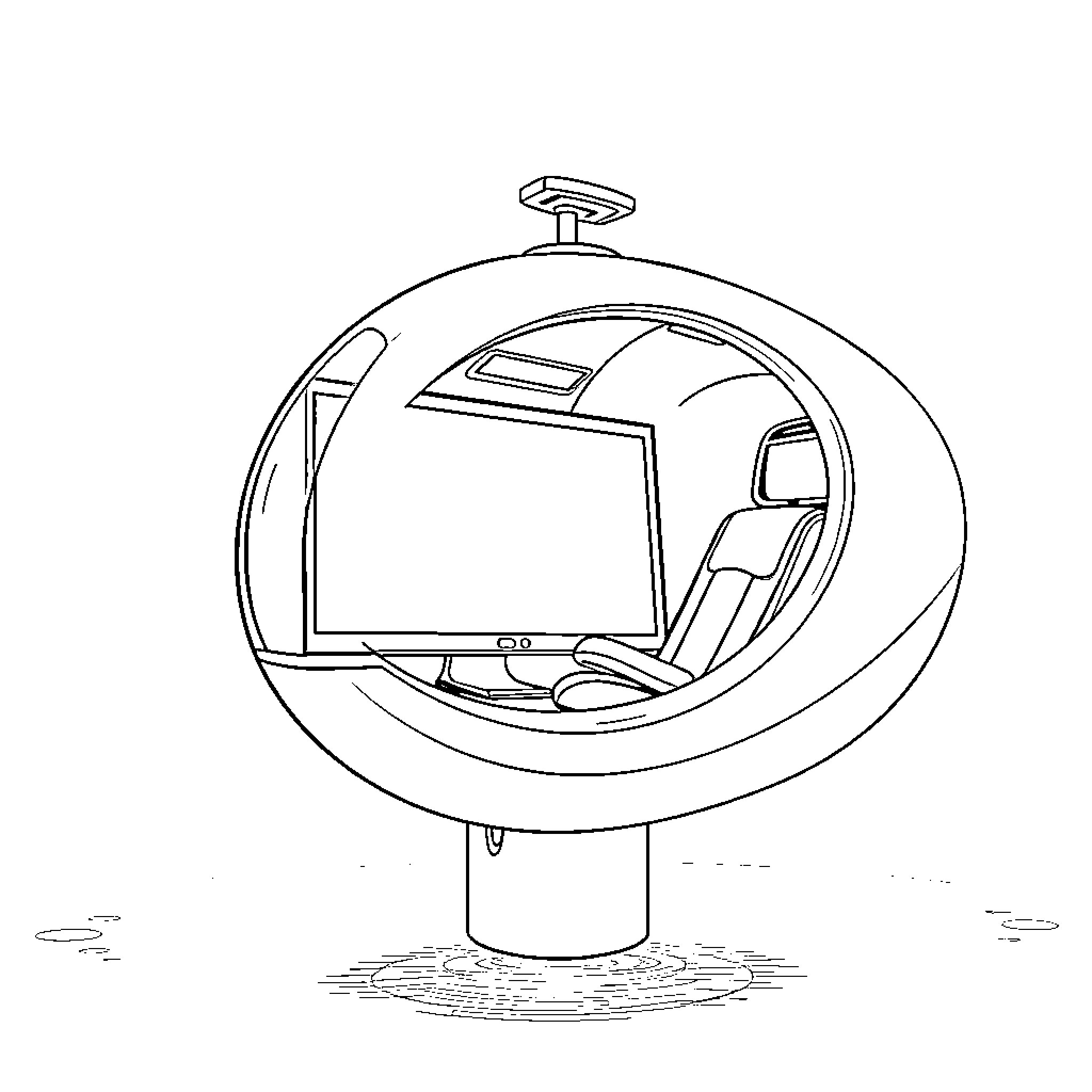 Telemedicine consultation in a futuristic pod Coloring Page (free black-and-white line drawing printable PDF for all, from beginners to advanced learners, including children, teens, adults, and seniors)