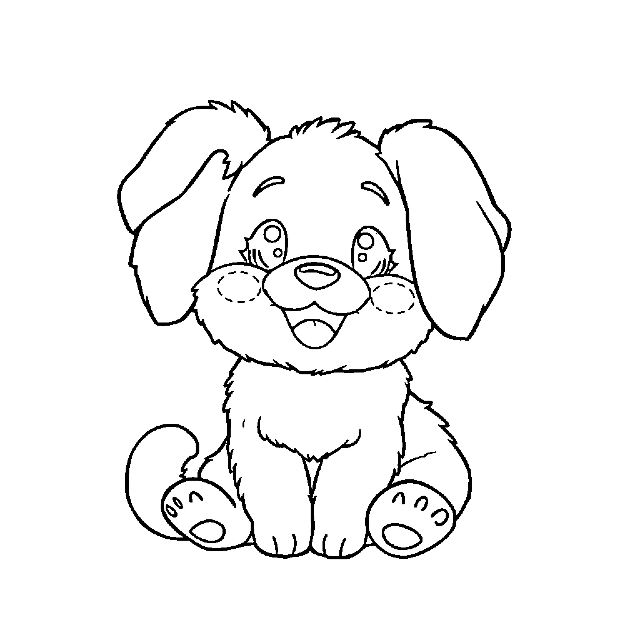 Cinnamoroll sitting cutely with big eyes Coloring Page (free black-and-white line drawing printable PDF for all, from beginners to advanced learners, including children, teens, adults, and seniors)