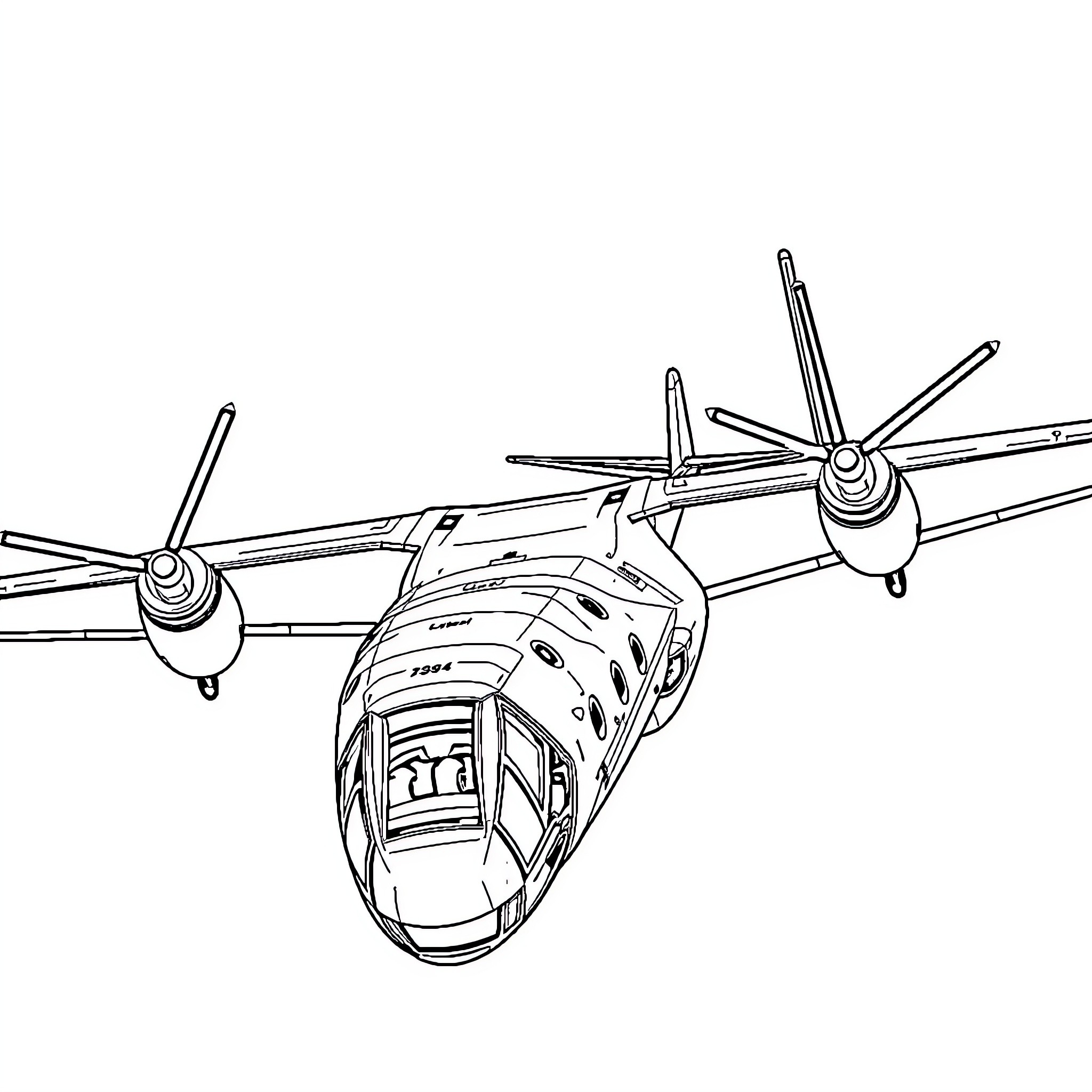 Cv-22 military aircraft in flight Coloring Page (free black-and-white line drawing printable PDF for all, from beginners to advanced learners, including children, teens, adults, and seniors)