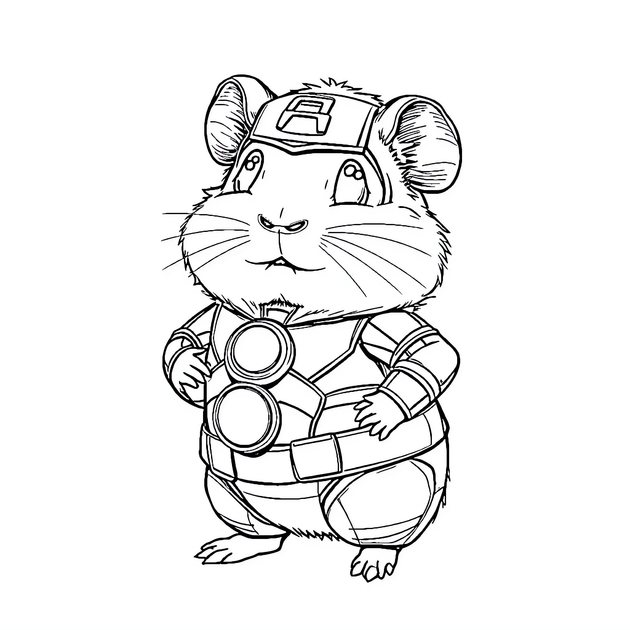 Guinea Pig in a Futuristic Outfit Coloring Page (free black-and-white line drawing printable PDF for all, from beginners to advanced learners, including children, teens, adults, and seniors)