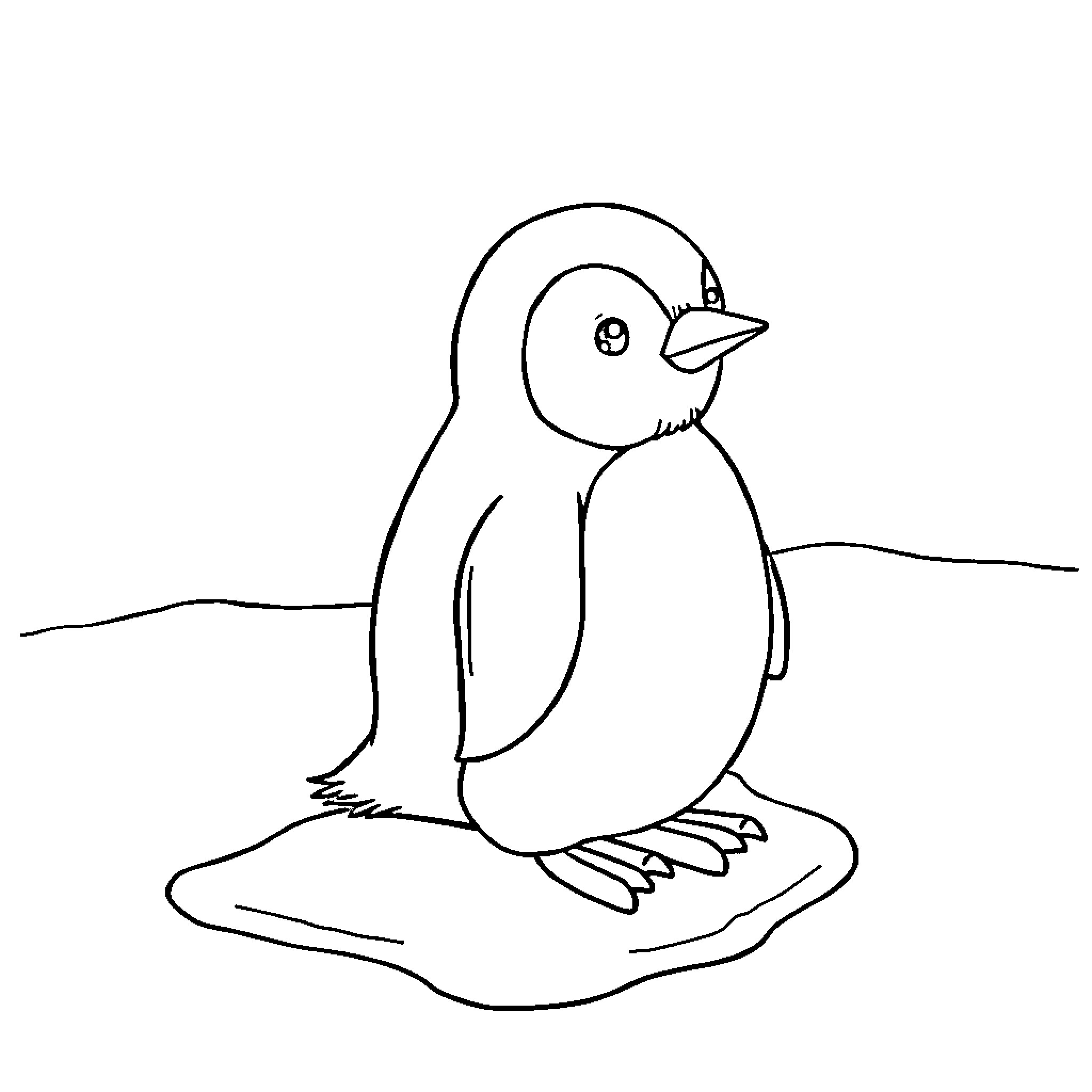 Penguin standing on snow-covered ground Coloring Page (free black-and-white line drawing printable PDF for all, from beginners to advanced learners, including children, teens, adults, and seniors)